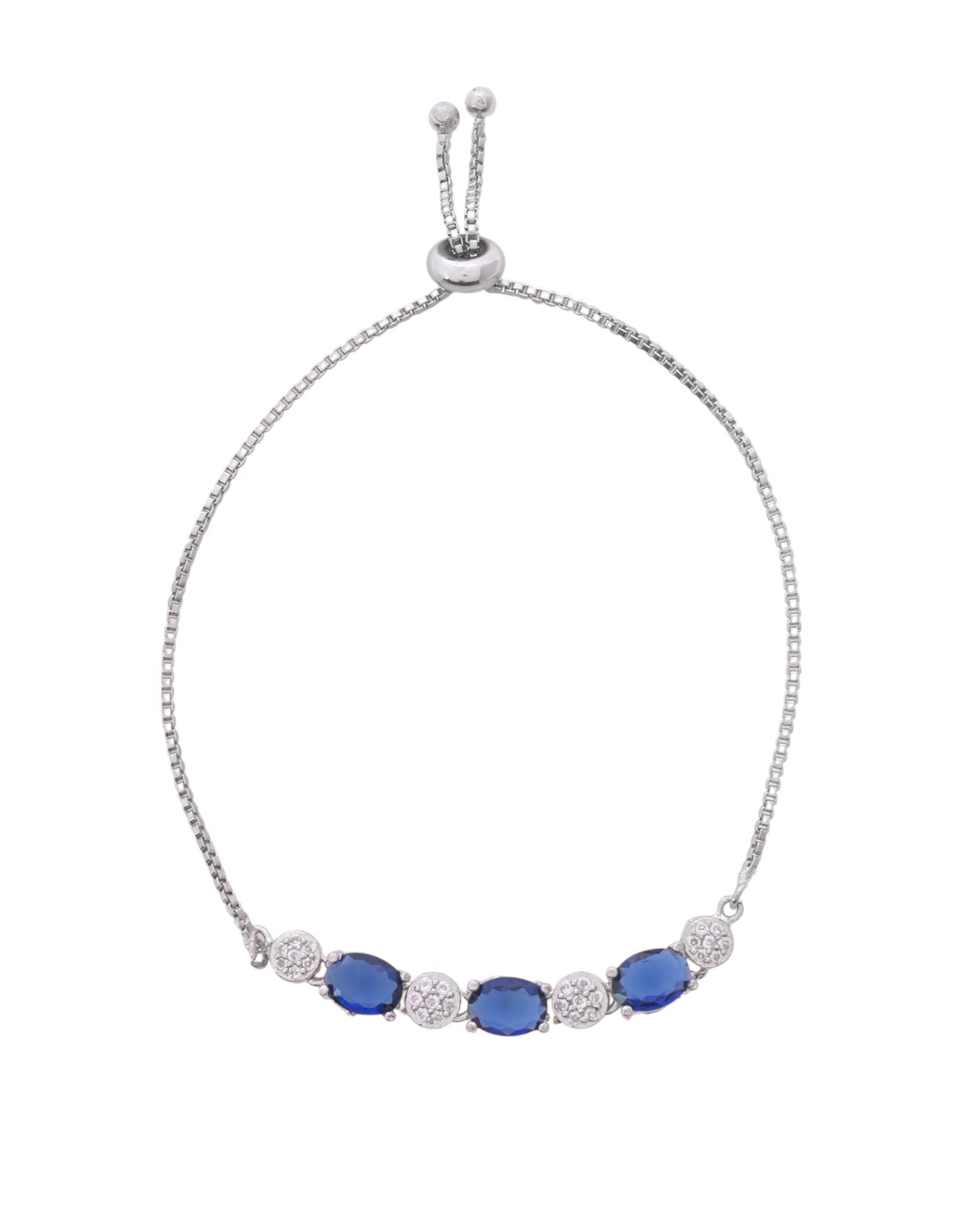 VOJ Silver Plated Blue Stone Studded Necklace Set With Ring And bracelet VOJ (Valley Of Jewellery)