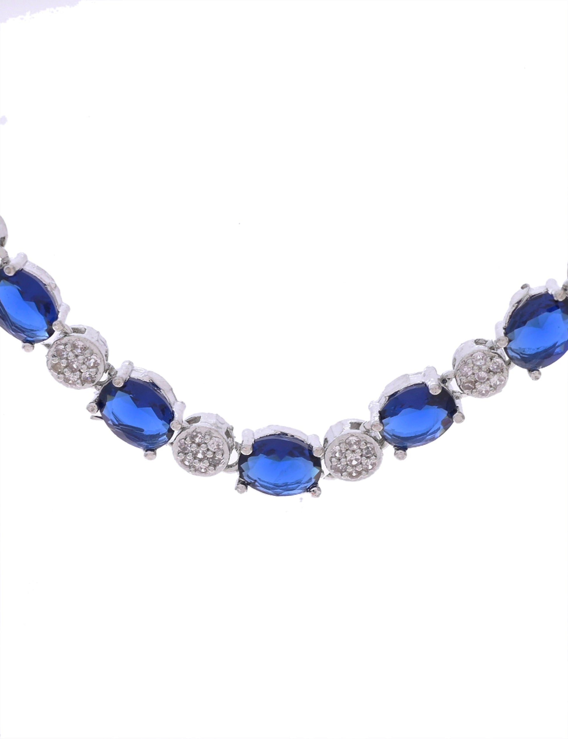 VOJ Silver Plated Blue Stone Studded Necklace Set With Ring And bracelet VOJ (Valley Of Jewellery)