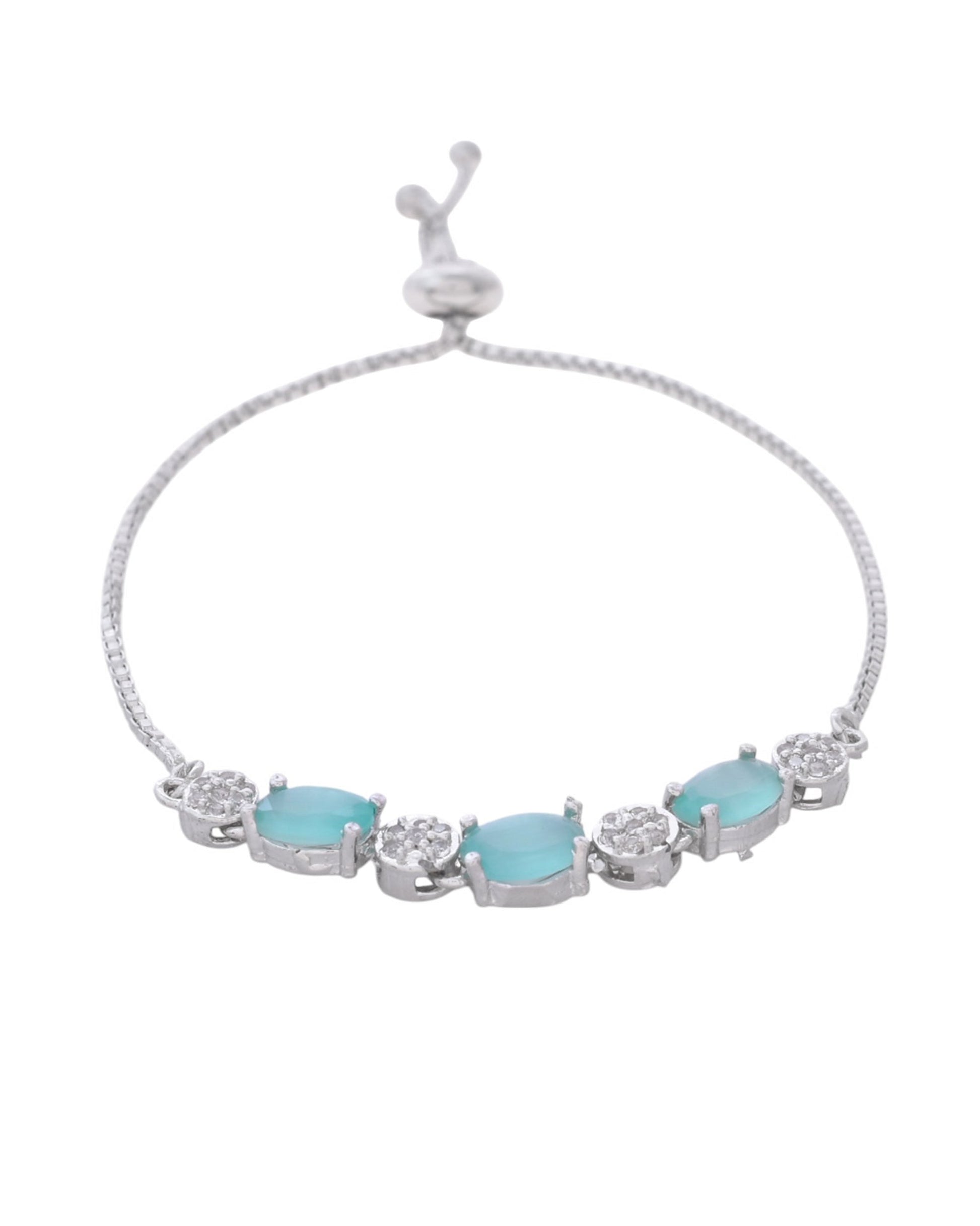 VOJ Silver Plated Teal Stone Studded Necklace Set With Ring And bracelet VOJ (Valley Of Jewellery)