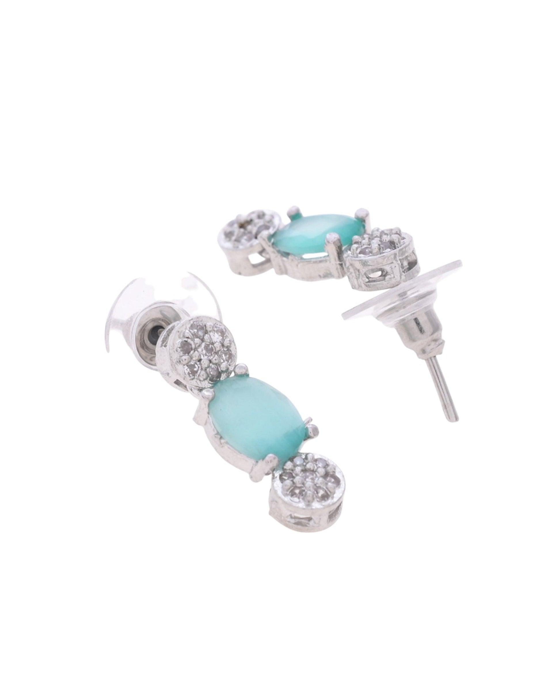VOJ Silver Plated Teal Stone Studded Necklace Set With Ring And bracelet VOJ (Valley Of Jewellery)