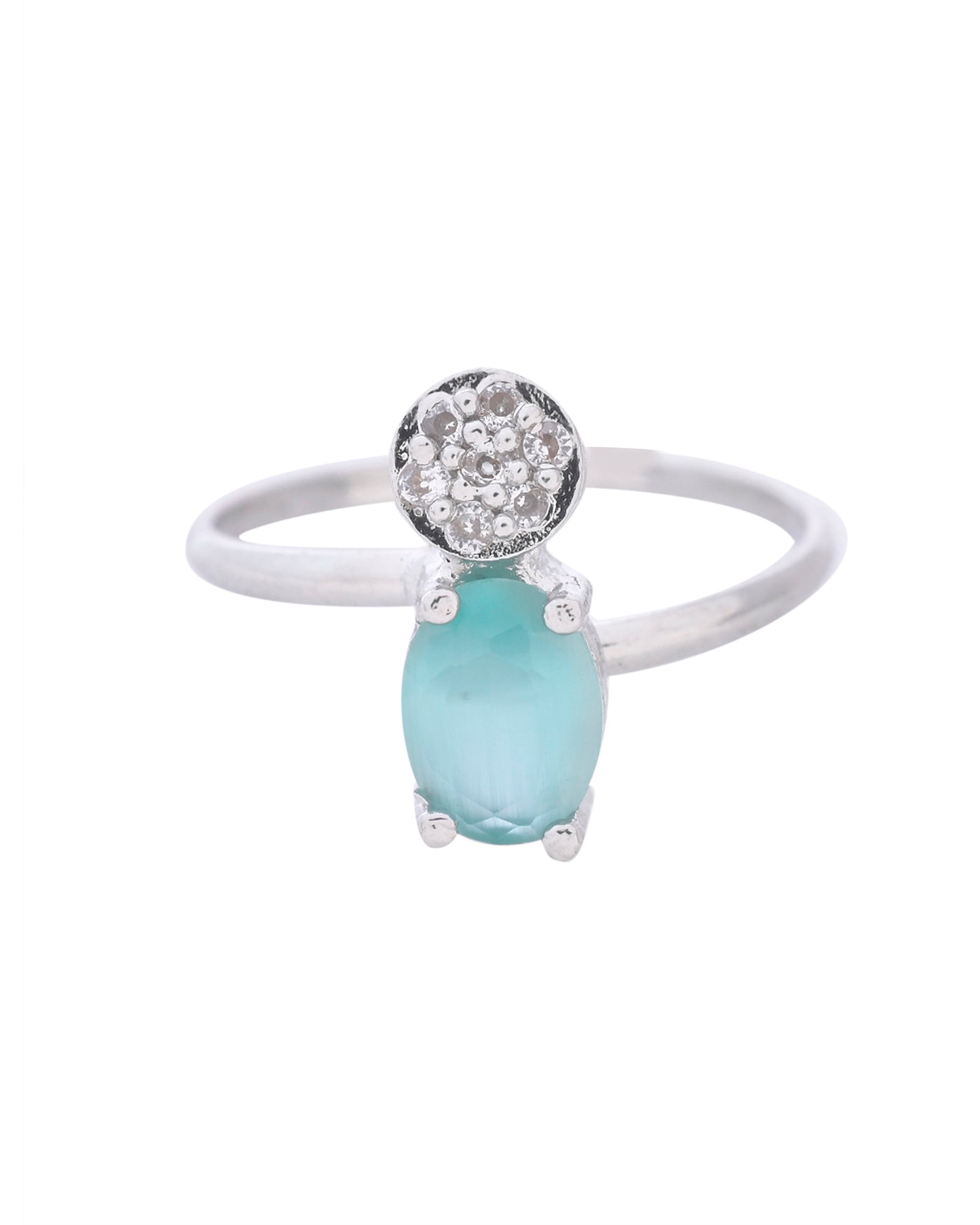 VOJ Silver Plated Teal Stone Studded Necklace Set With Ring And bracelet VOJ (Valley Of Jewellery)