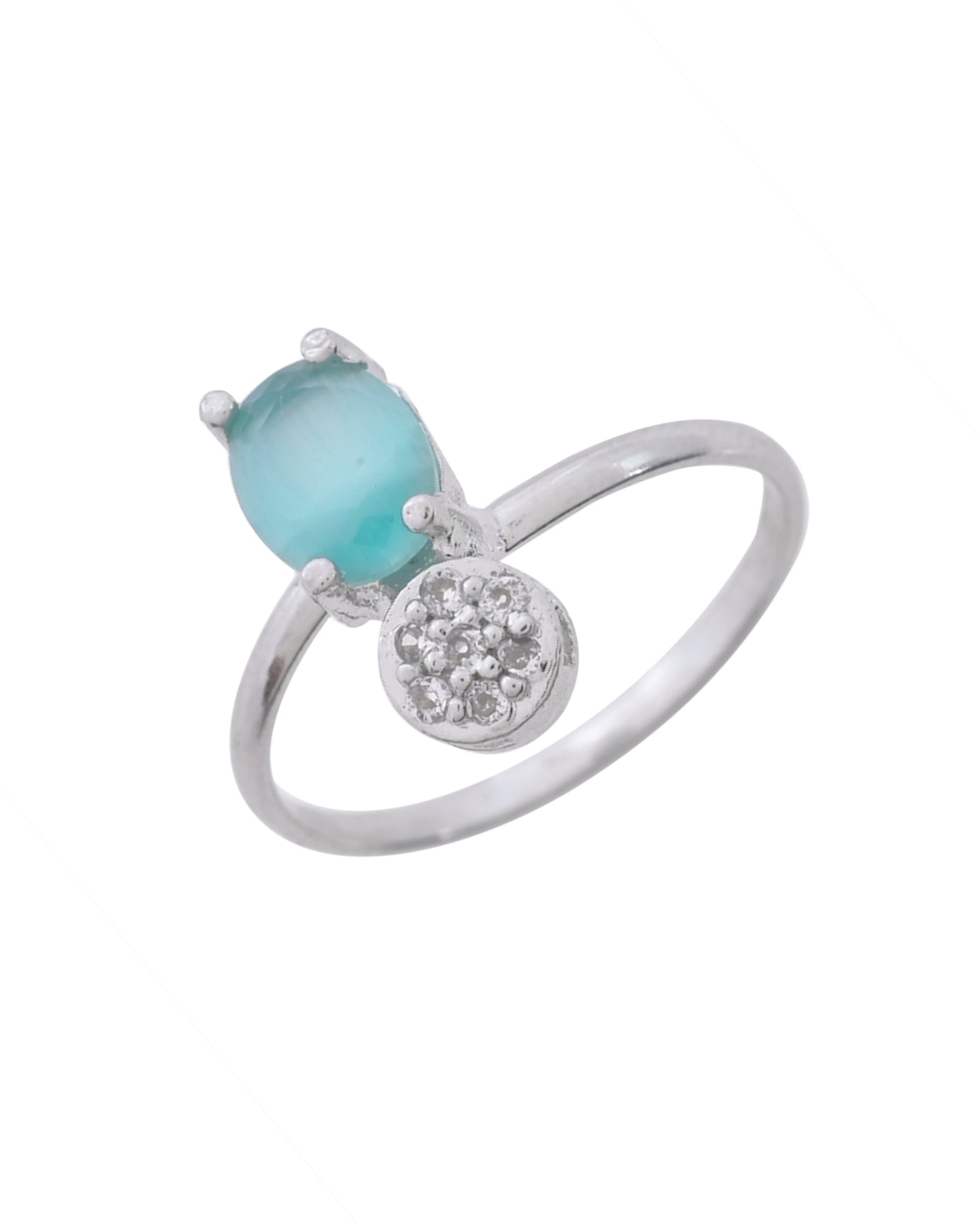 VOJ Silver Plated Teal Stone Studded Necklace Set With Ring And bracelet VOJ (Valley Of Jewellery)