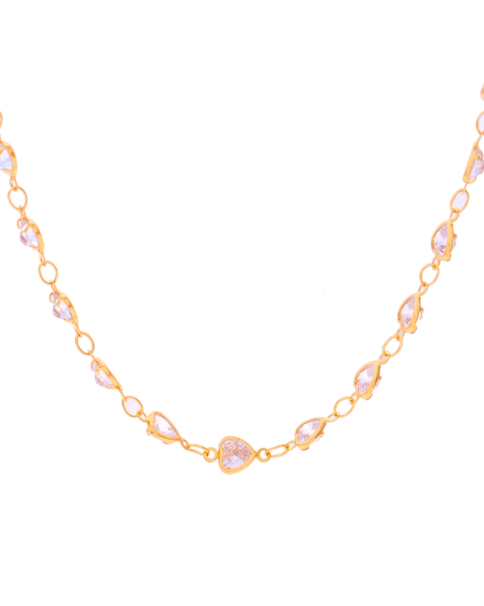 VOJ Women Gold-Polished Heart Shaped Stone Studded Chain 