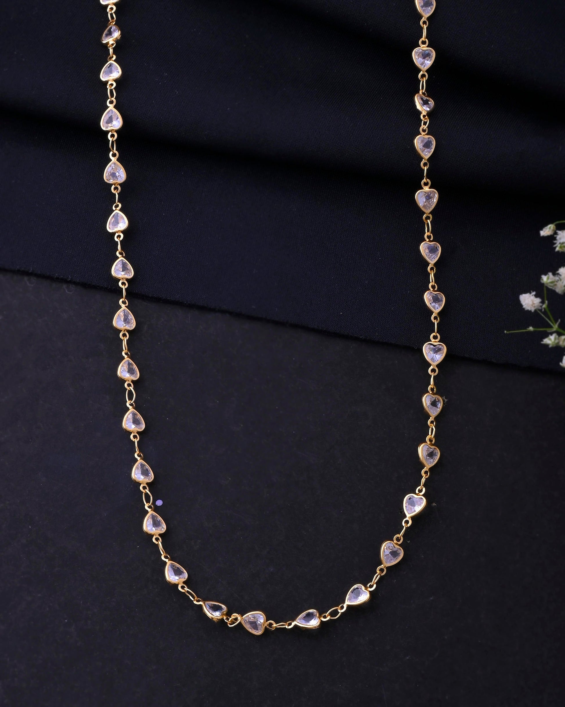 VOJ Women Gold-Polished Heart Shaped Stone Studded Chain 