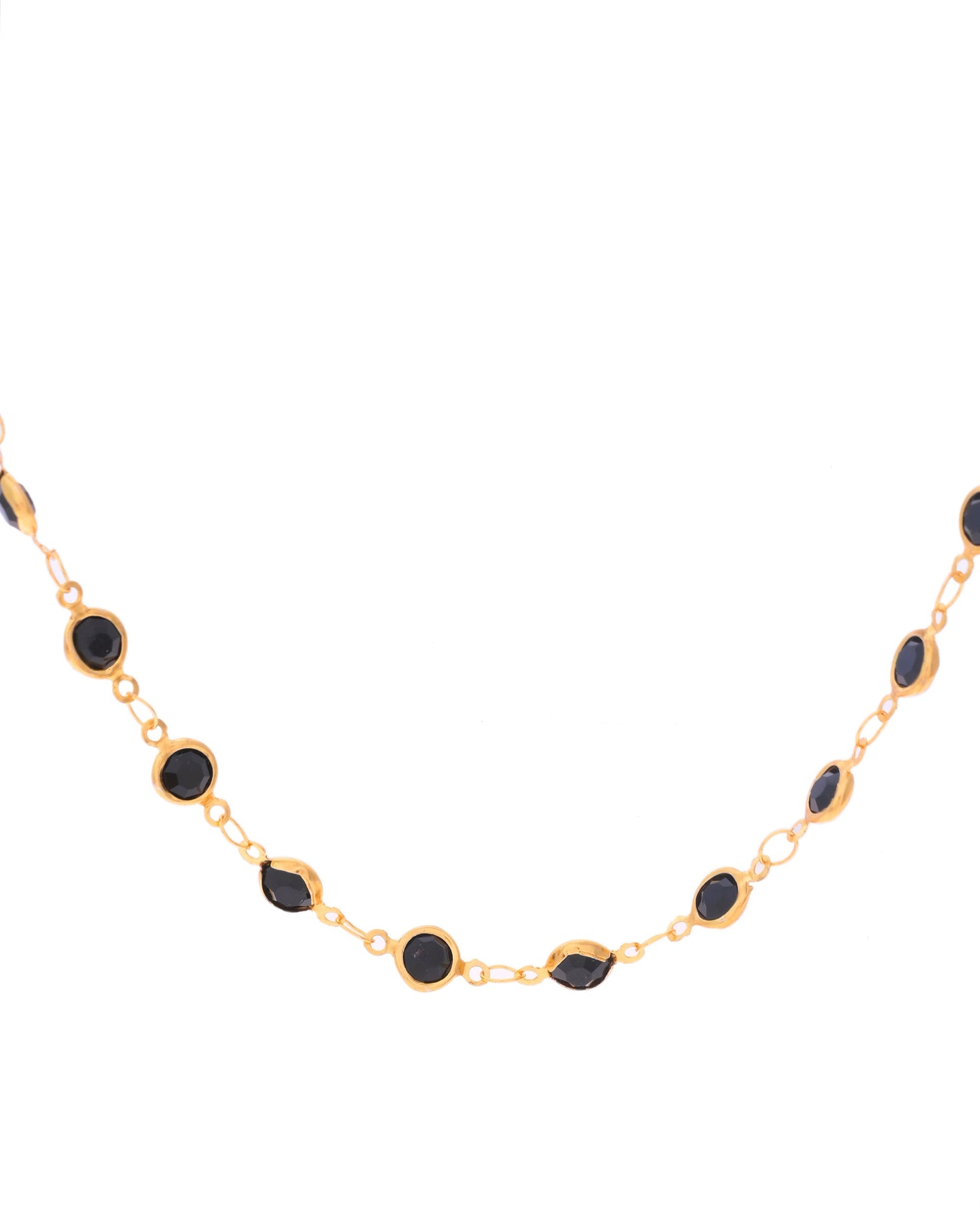 VOJ Gold-Polished Black Stone Studded Women Chain 