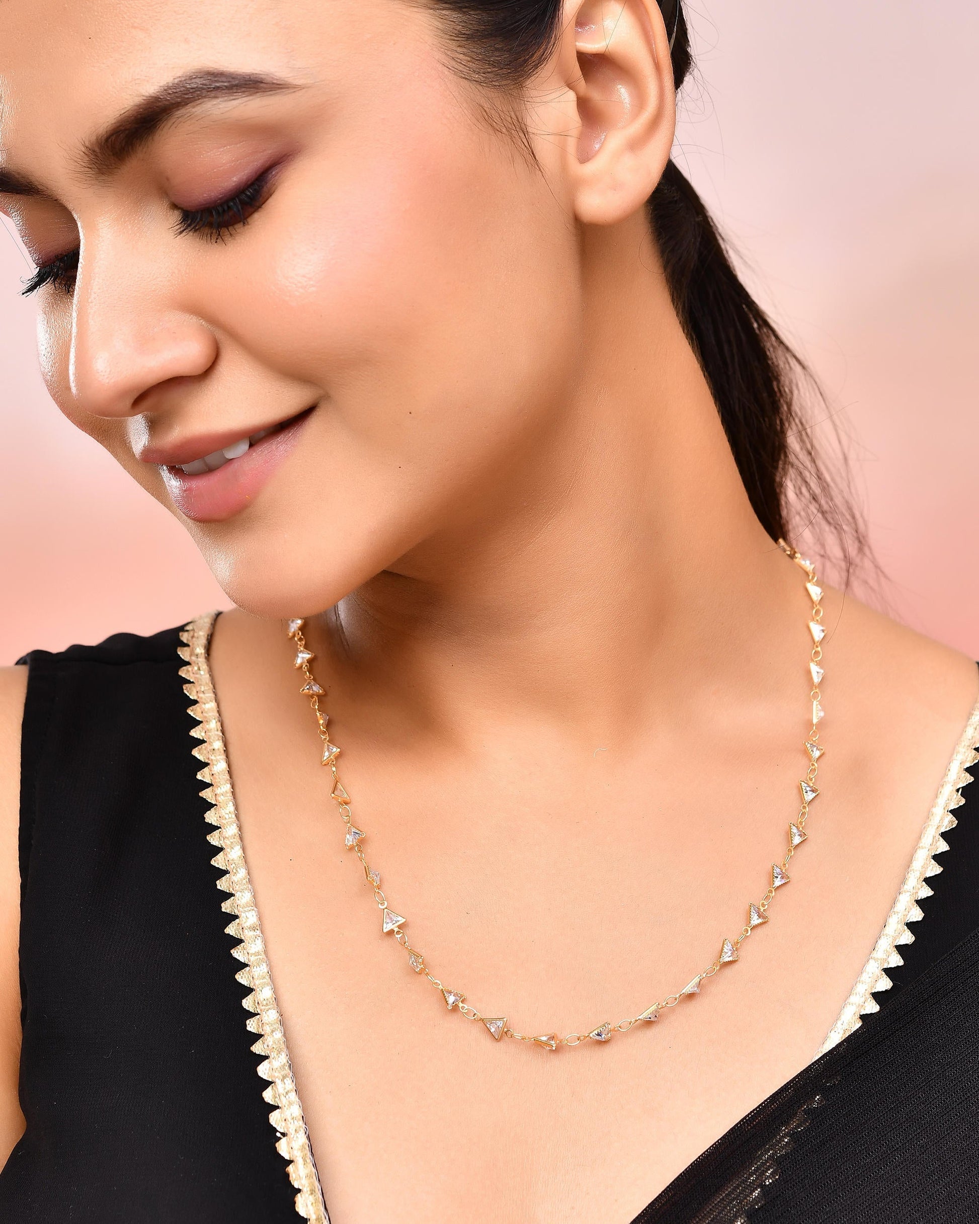 VOJ Women Gold-Polished Triangular Stone Studded Chain 
