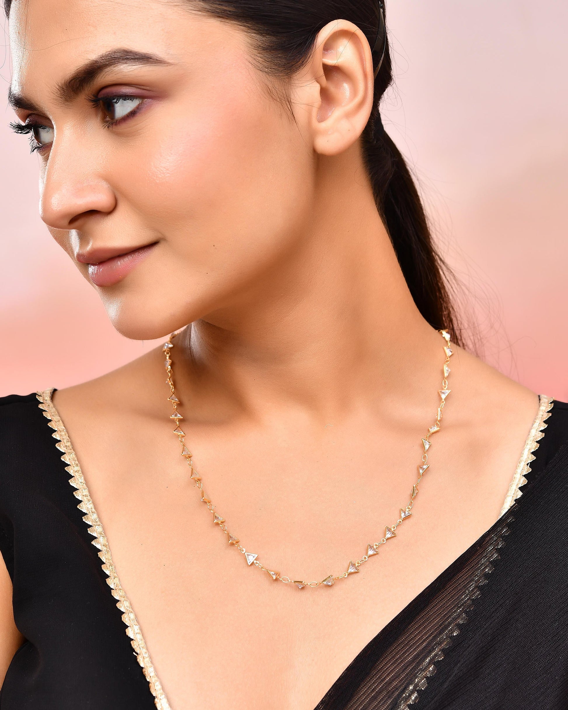 VOJ Women Gold-Polished Triangular Stone Studded Chain 
