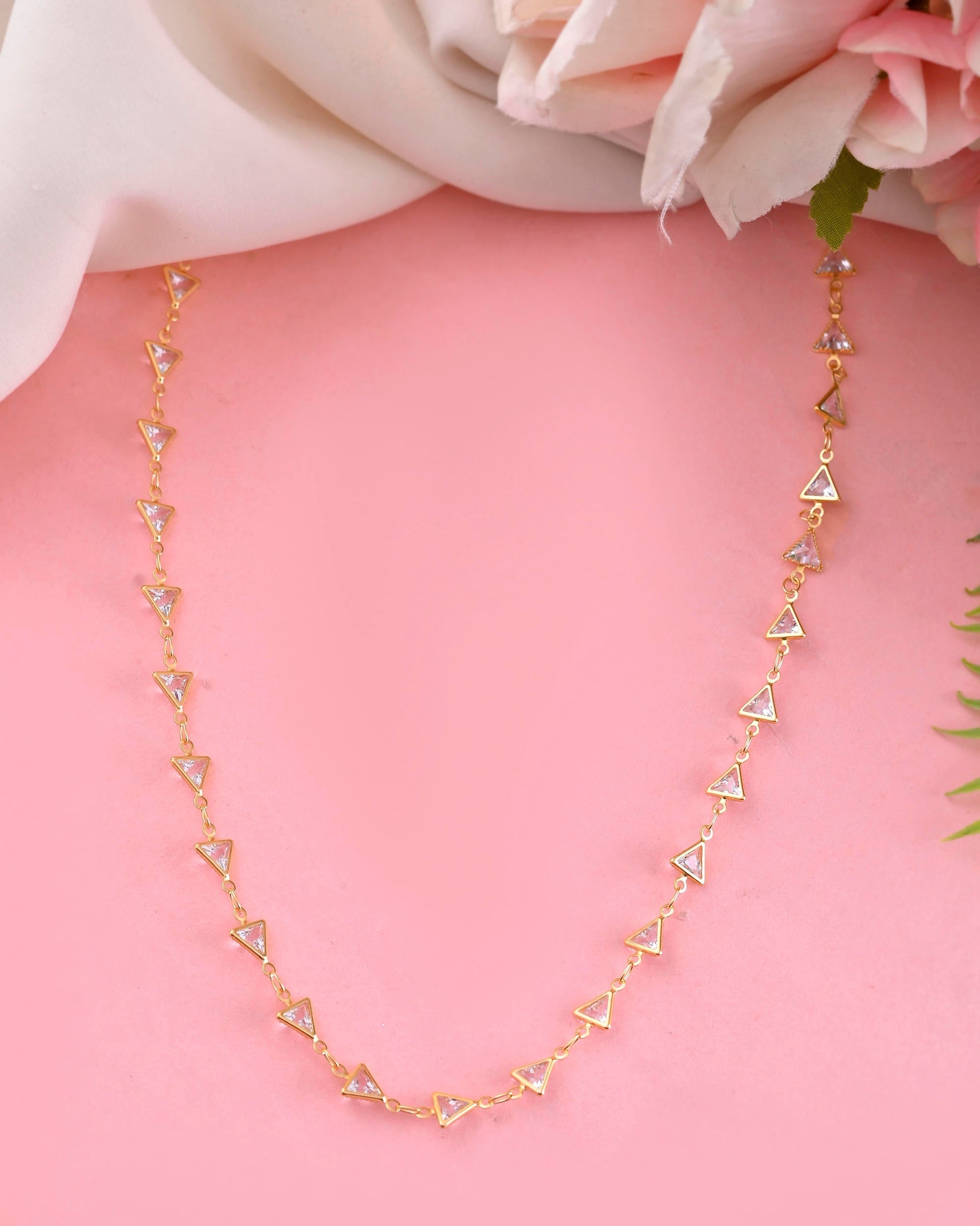 VOJ Women Gold-Polished Triangular Stone Studded Chain 