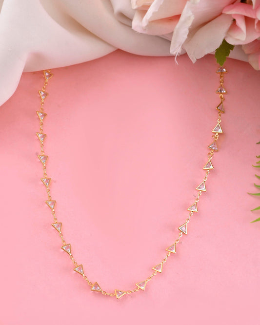 VOJ Women Gold-Polished Triangular Stone Studded Chain 