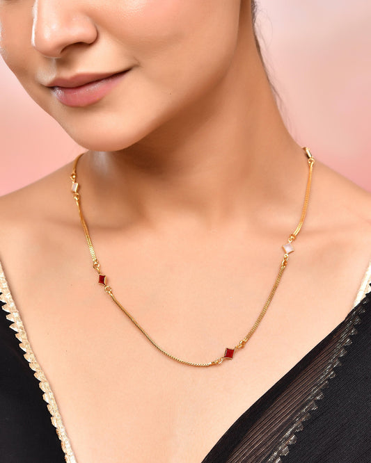 VOJ Gold-Polished Square Shapped Stainless Steel Chain For Women