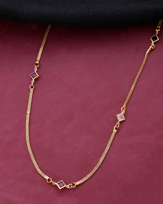 VOJ Gold-Polished Square Shapped Stainless Steel Chain For Women