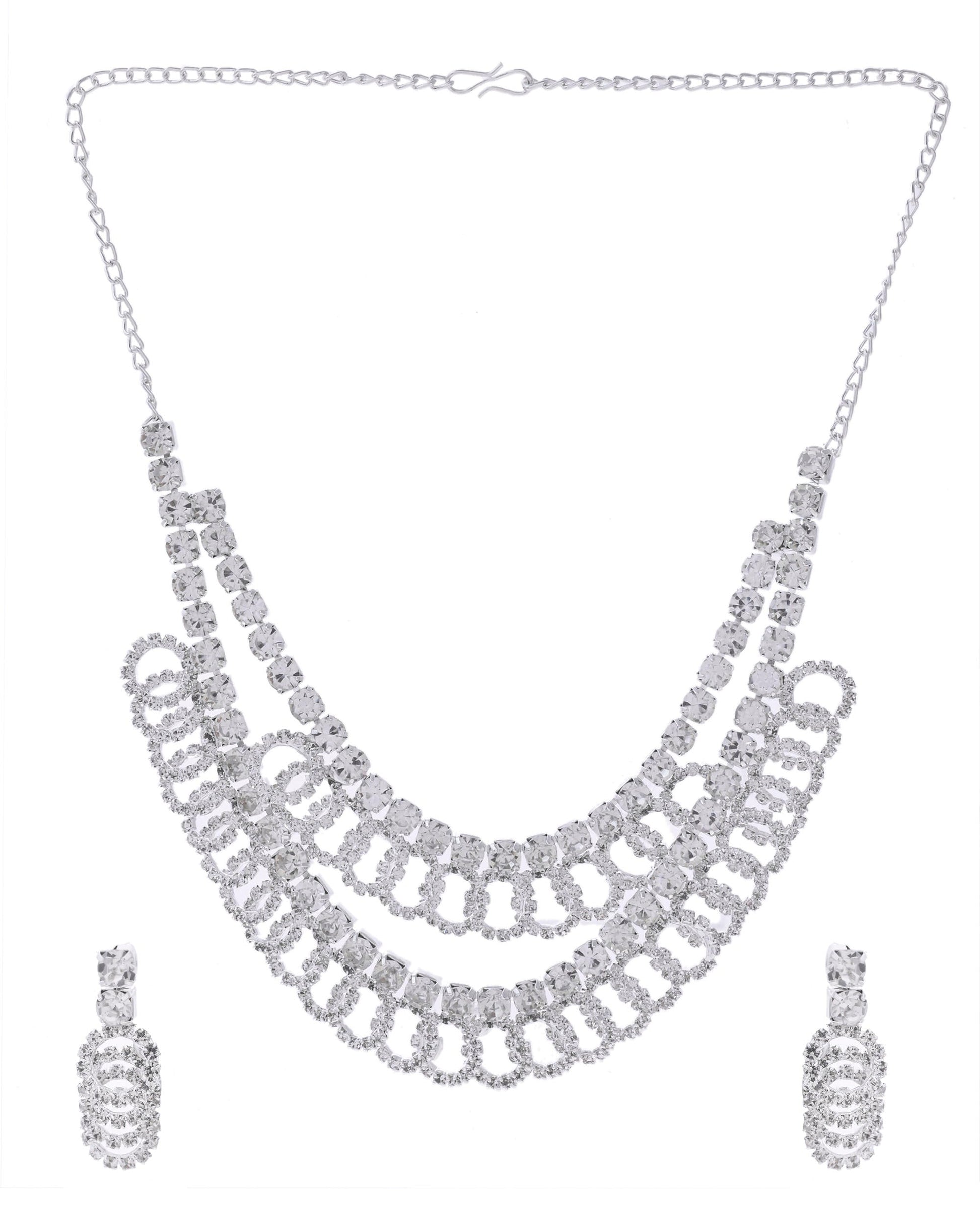 VOJ Silver Plated Stone Studded Circular Mutli Layer Necklace Set VOJ (Valley Of Jewellery)