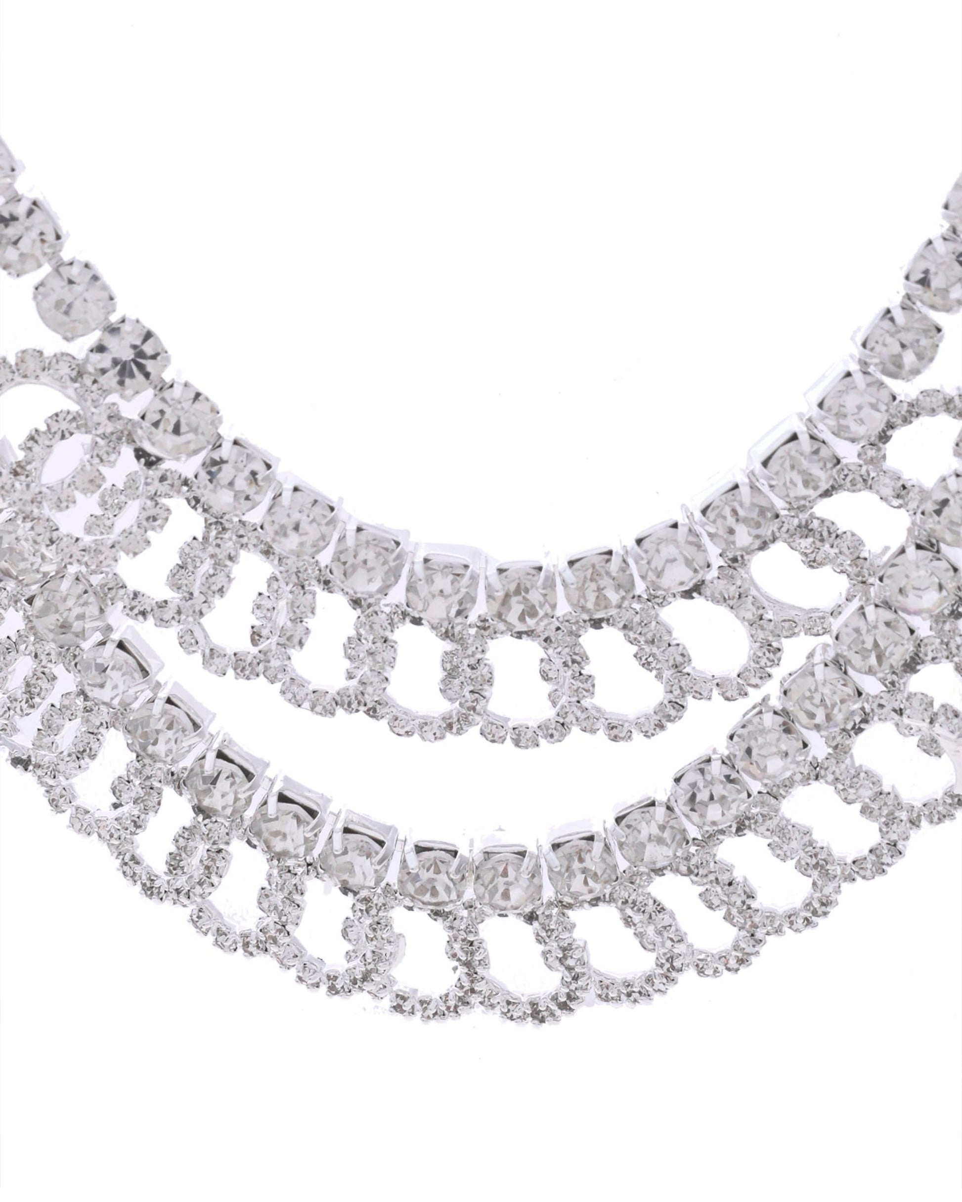 VOJ Silver Plated Stone Studded Circular Mutli Layer Necklace Set VOJ (Valley Of Jewellery)