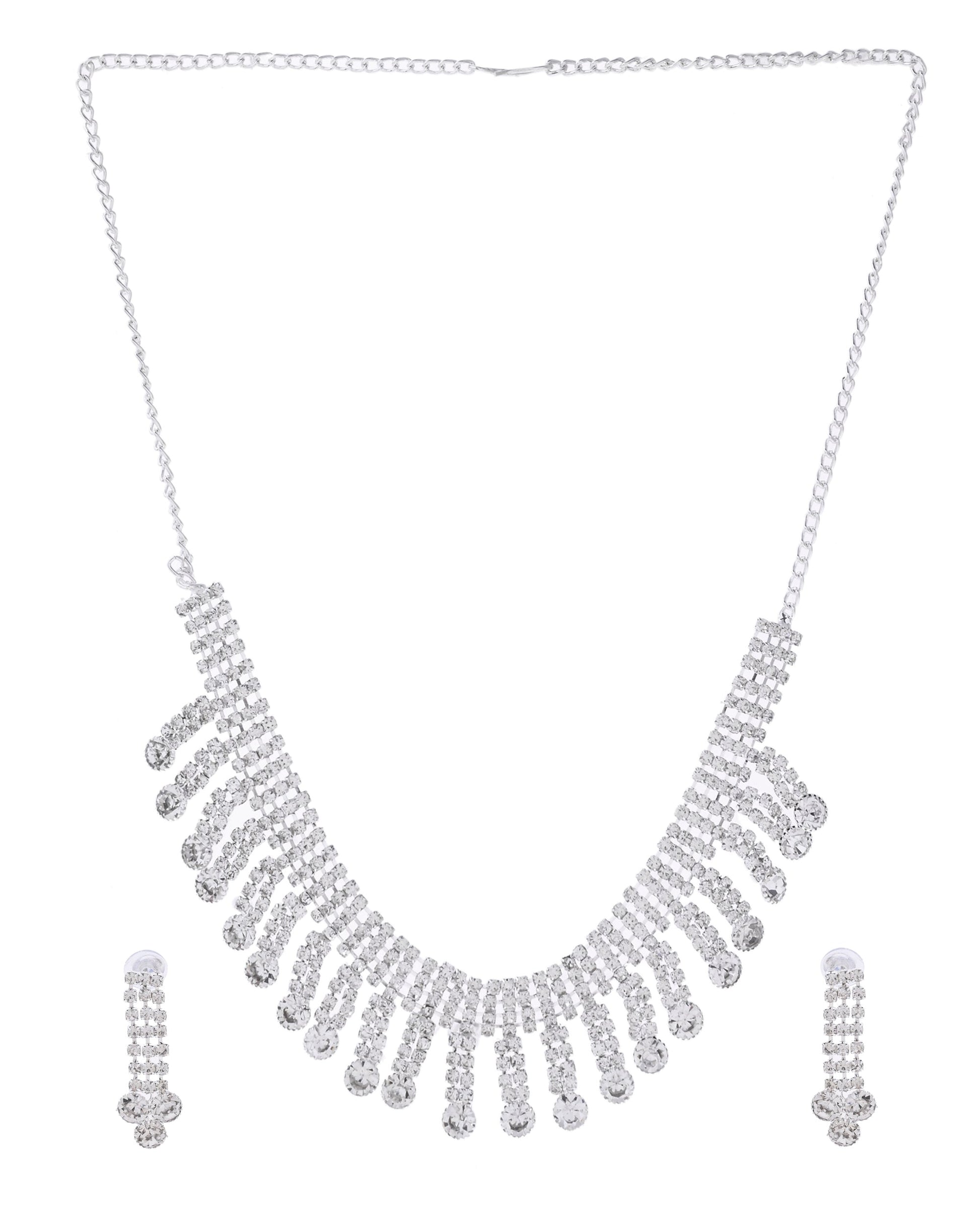 VOJ Silver Plated CZ Stone Studded Necklace Set VOJ (Valley Of Jewellery)