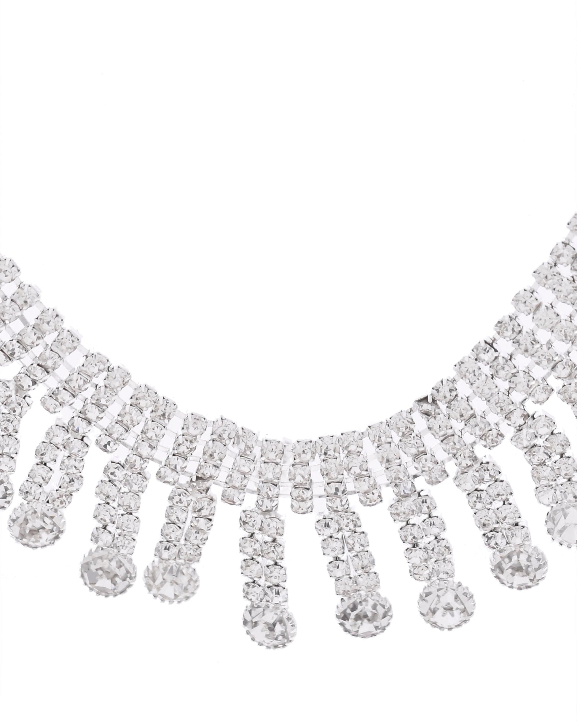 VOJ Silver Plated CZ Stone Studded Necklace Set VOJ (Valley Of Jewellery)