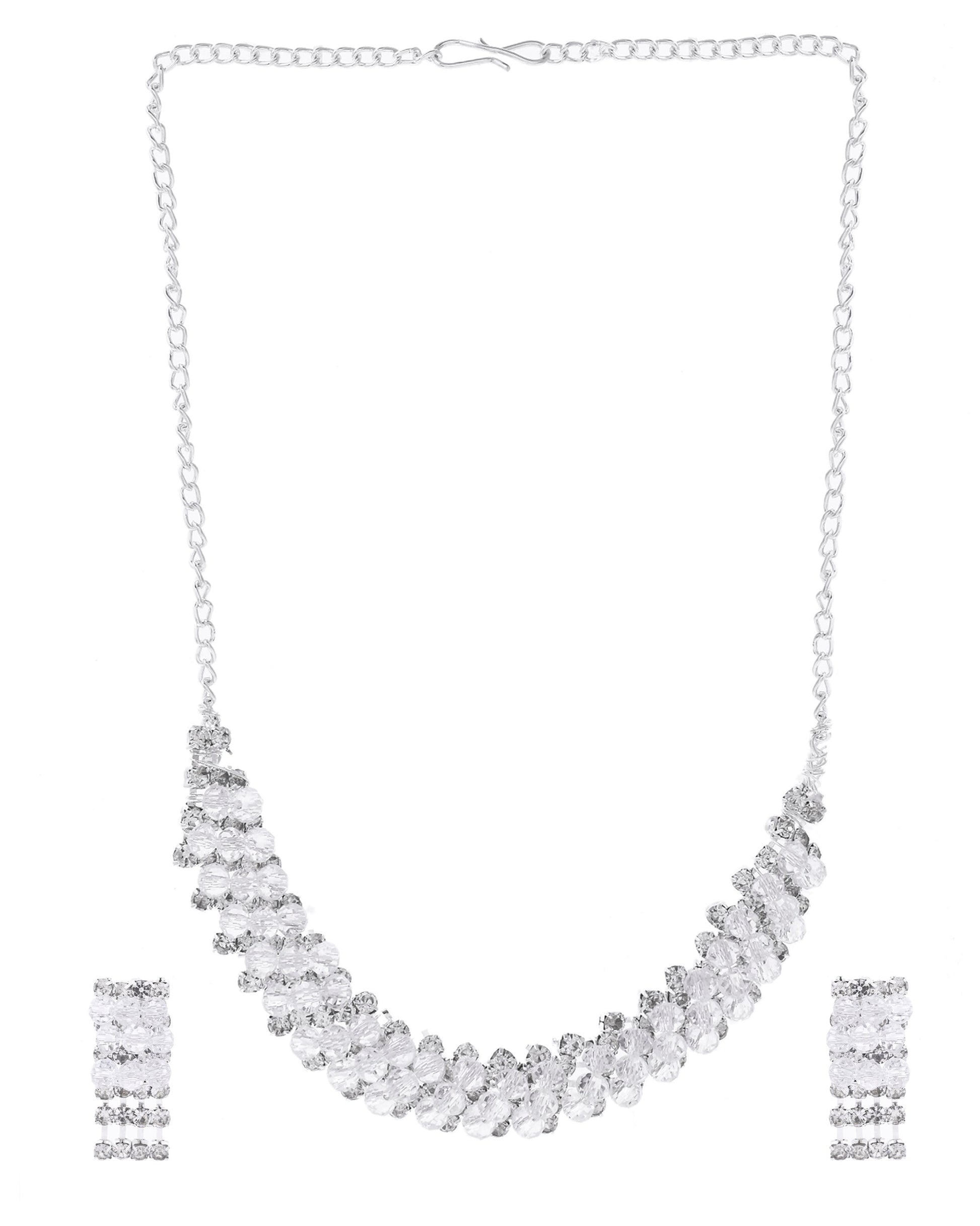 VOJ Silver Plated Stone Studded Necklace Set VOJ (Valley Of Jewellery)