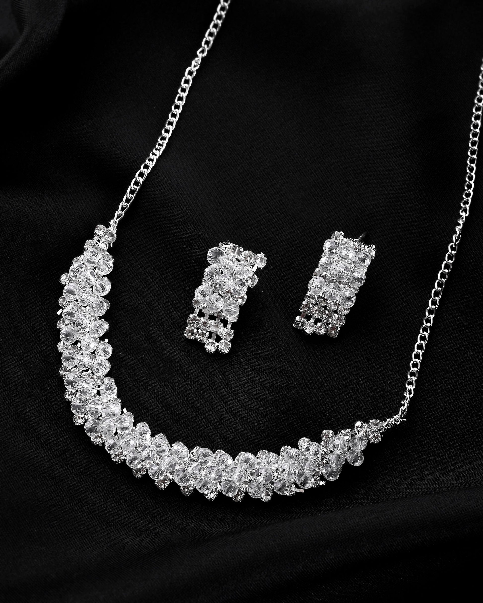 VOJ Silver Plated Stone Studded Necklace Set VOJ (Valley Of Jewellery)