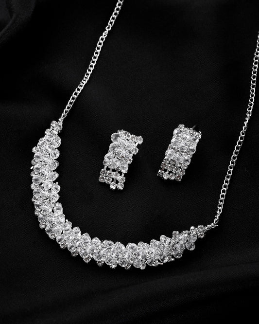 VOJ Silver Plated Stone Studded Necklace Set VOJ (Valley Of Jewellery)
