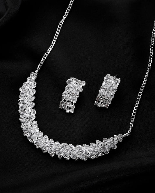 VOJ Silver Plated Stone Studded Necklace Set - Swadesiicart