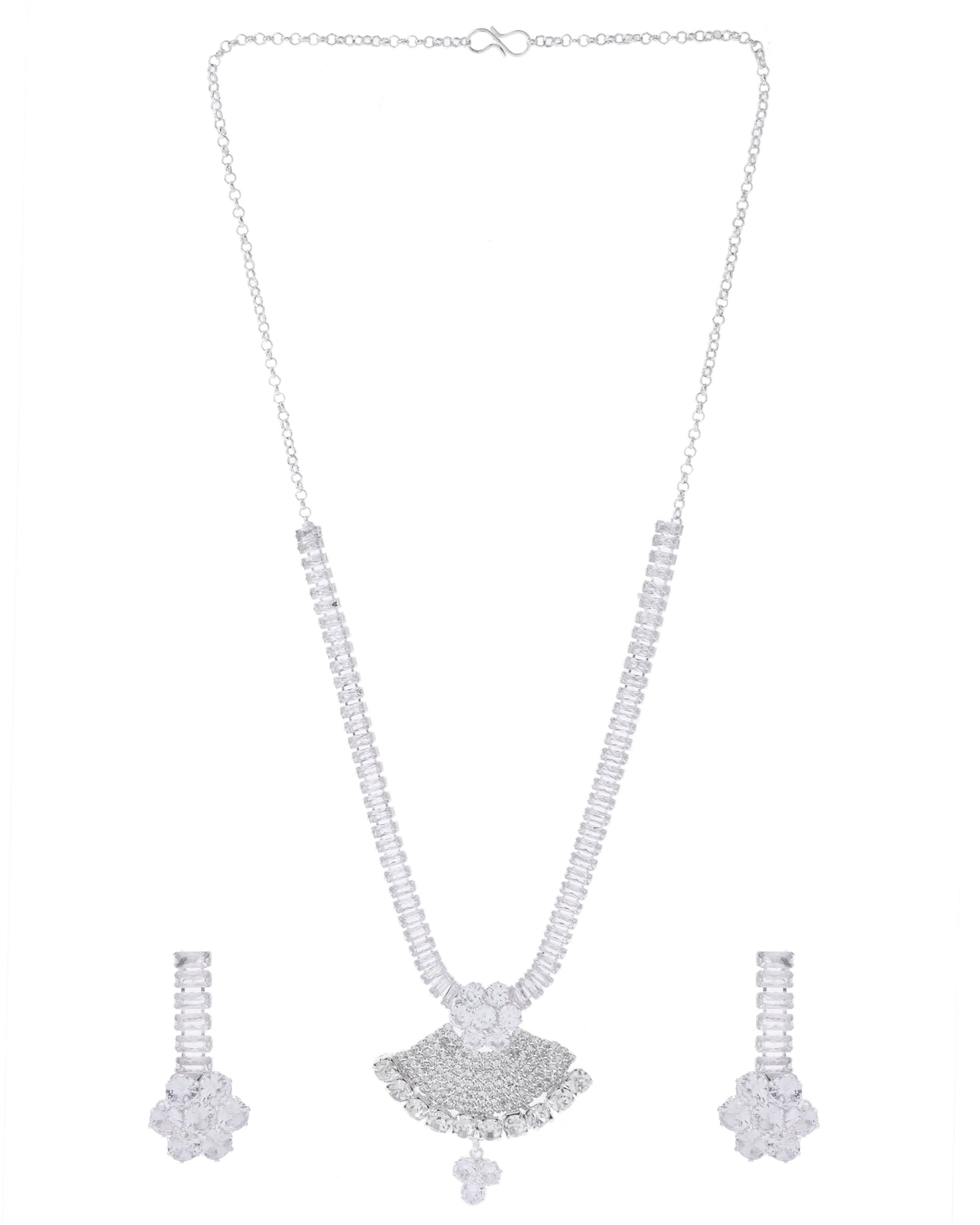 VOJ Silver Plated CZ Stone Studded Designer Jewellery Set VOJ (Valley Of Jewellery)