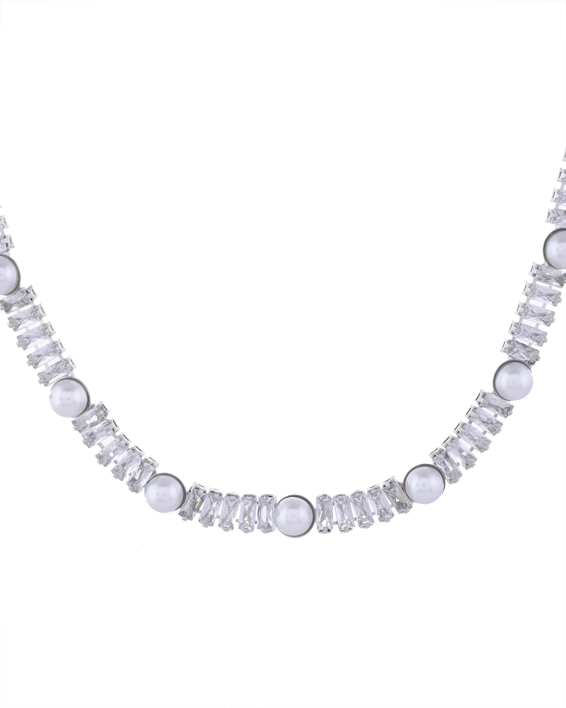 VOJ Silver Plated Pearl And Stone Studded Necklace Set VOJ (Valley Of Jewellery)