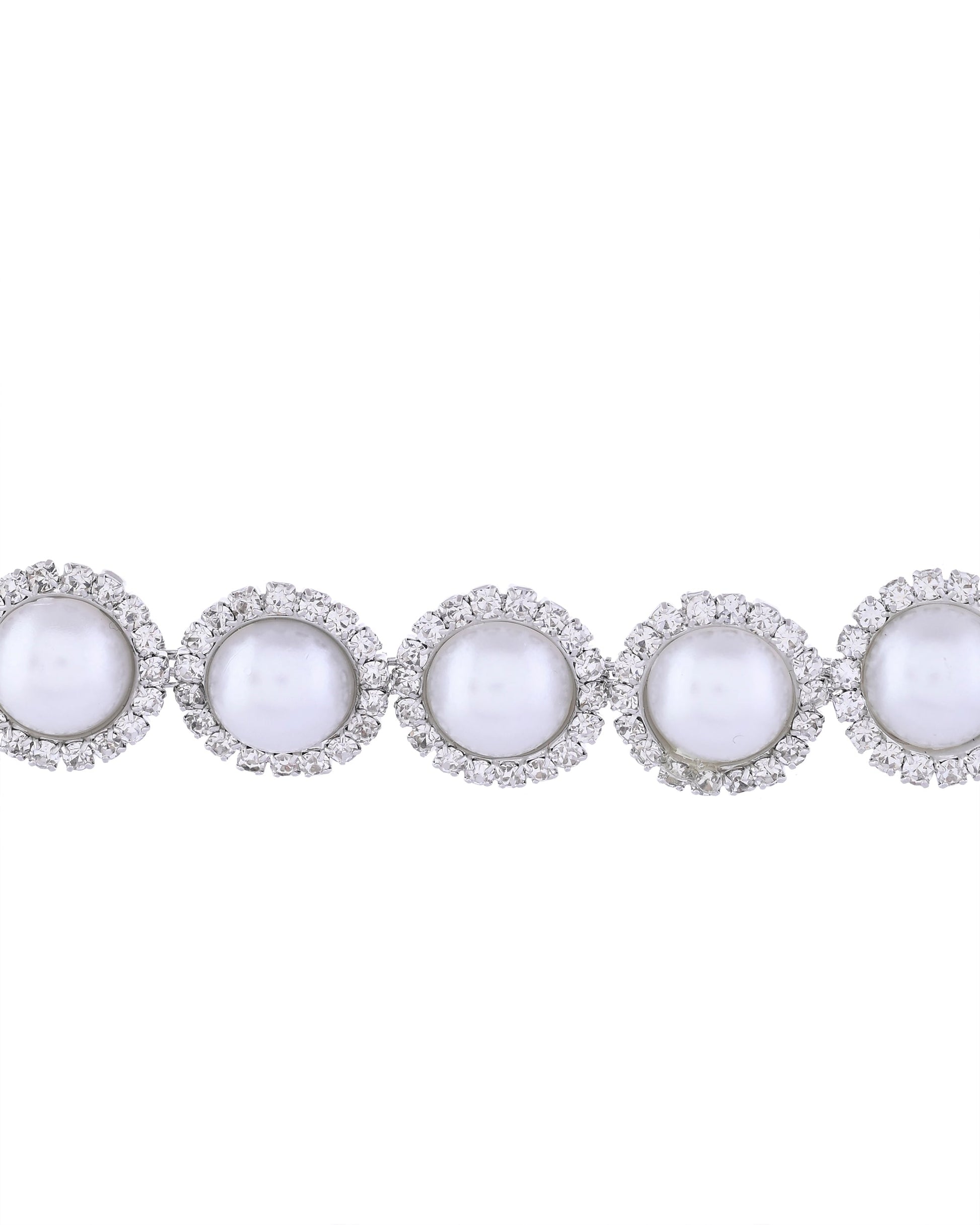 VOJ Silver Plated White Pearl And CZ Stone Choker Set VOJ (Valley Of Jewellery)