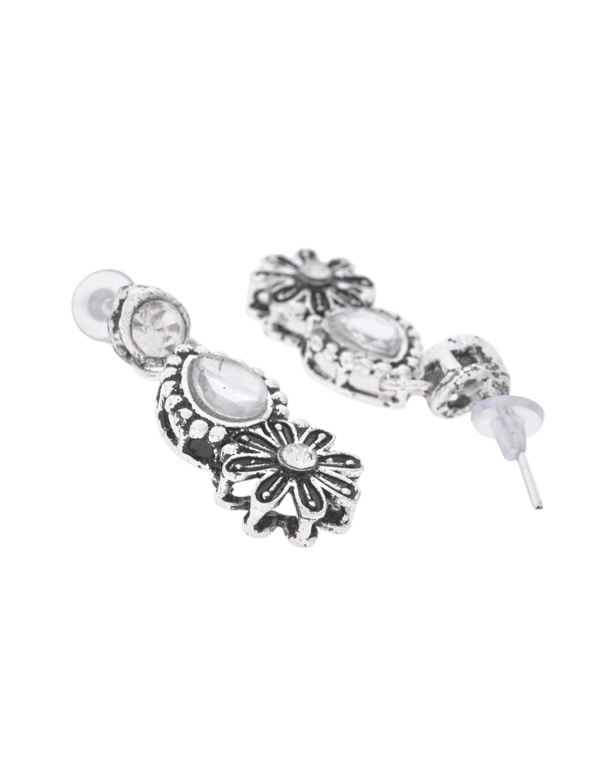 VOJ Oxidized Floral Designed Stone Studded Necklace Set VOJ (Valley Of Jewellery)