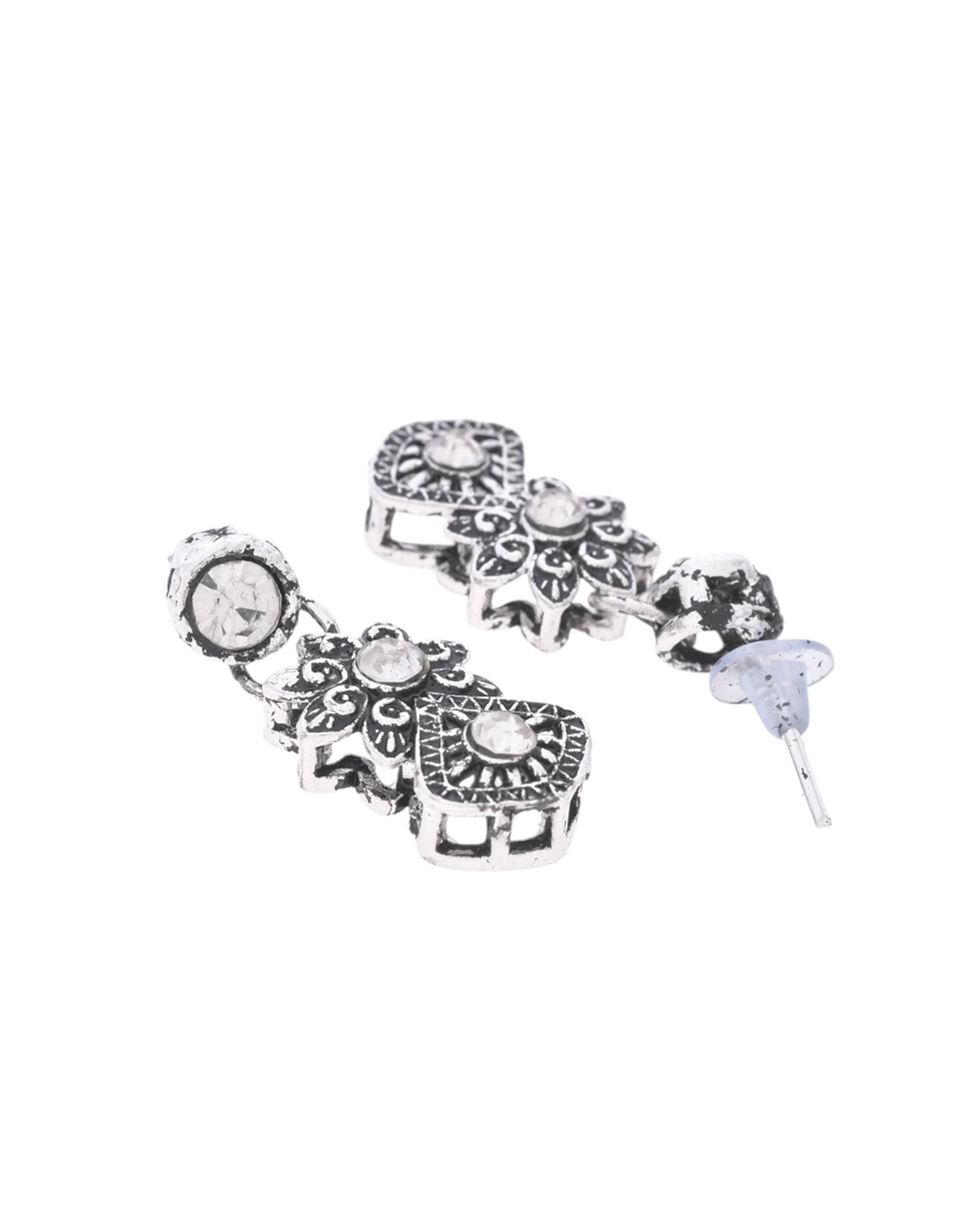 VOJ Oxidized Designer Stone Studded Jewellery Set VOJ (Valley Of Jewellery)