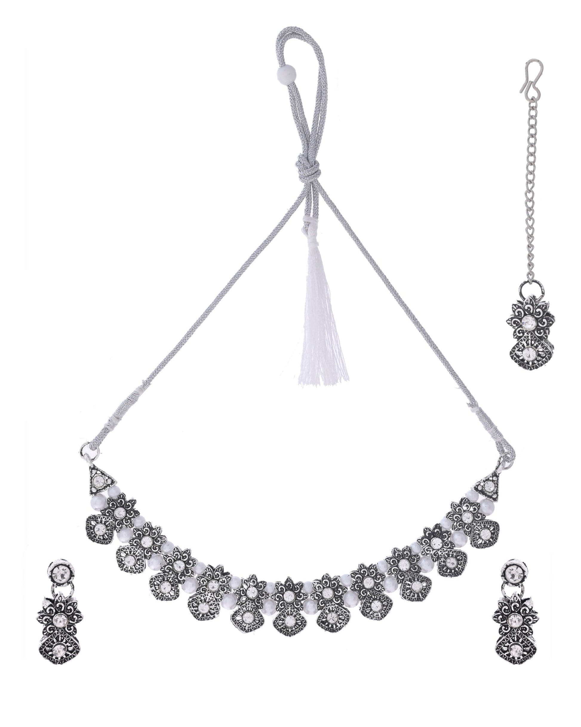 VOJ Oxidized Designer Stone Studded Jewellery Set VOJ (Valley Of Jewellery)