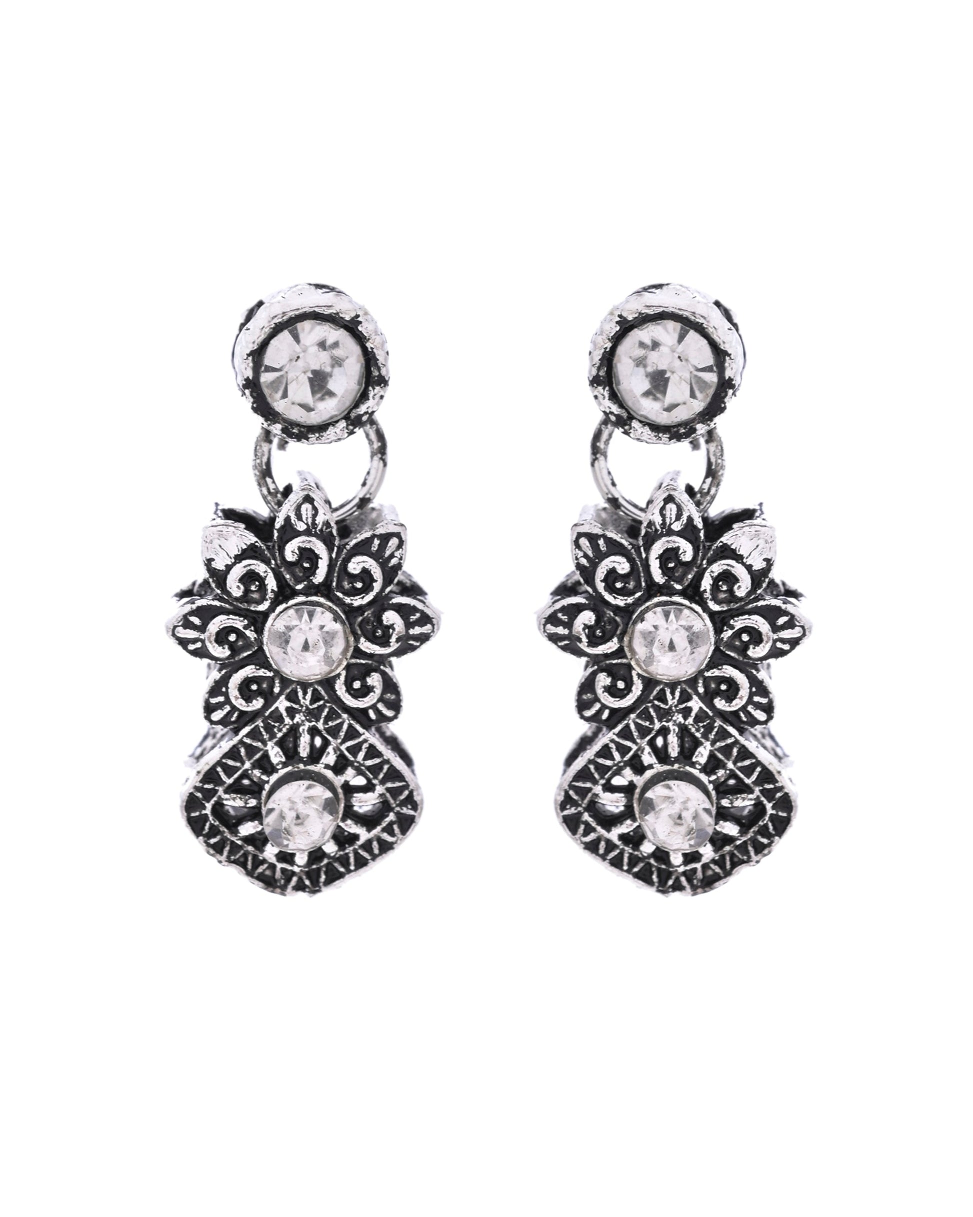 VOJ Oxidized Designer Stone Studded Jewellery Set VOJ (Valley Of Jewellery)