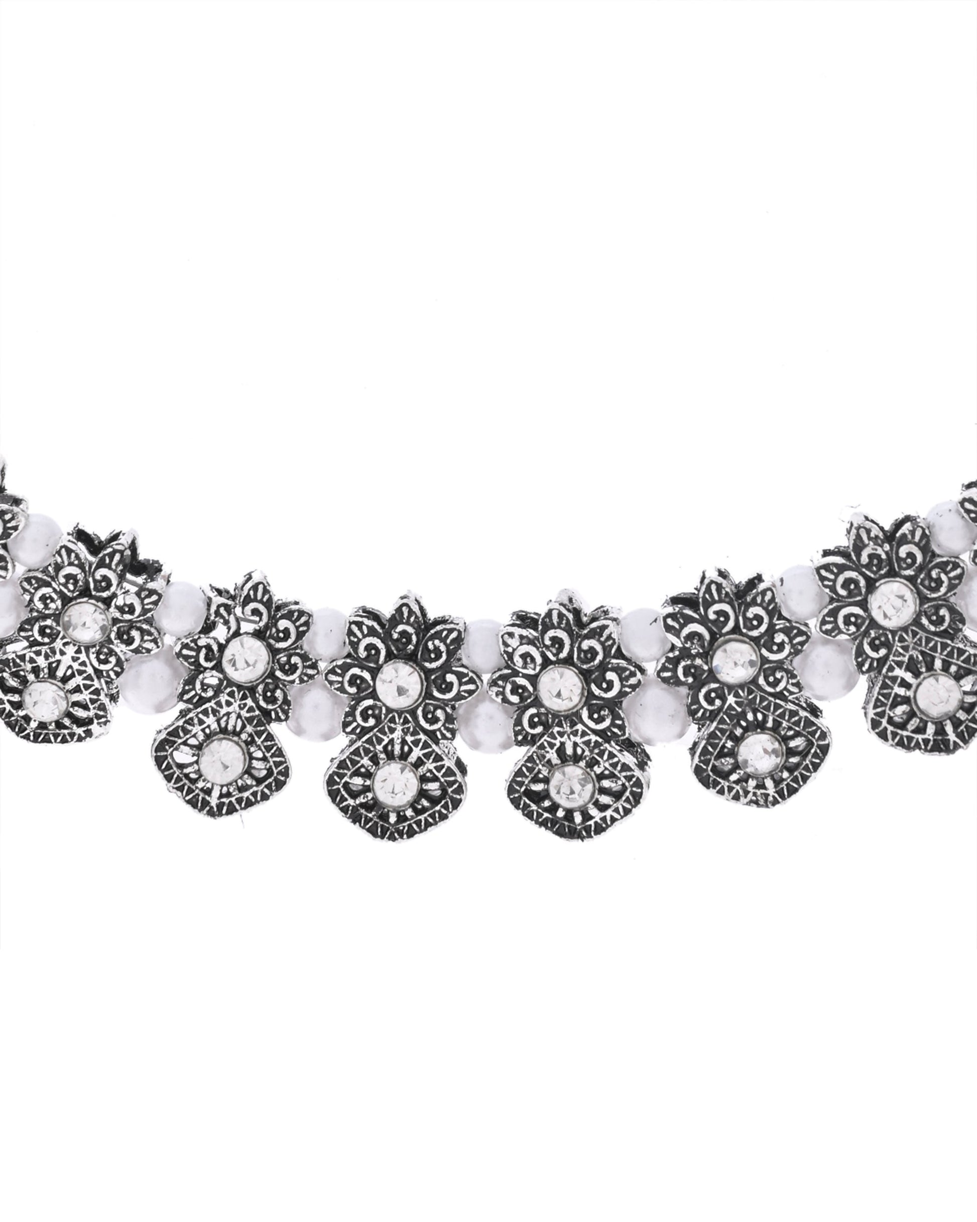 VOJ Oxidized Designer Stone Studded Jewellery Set VOJ (Valley Of Jewellery)