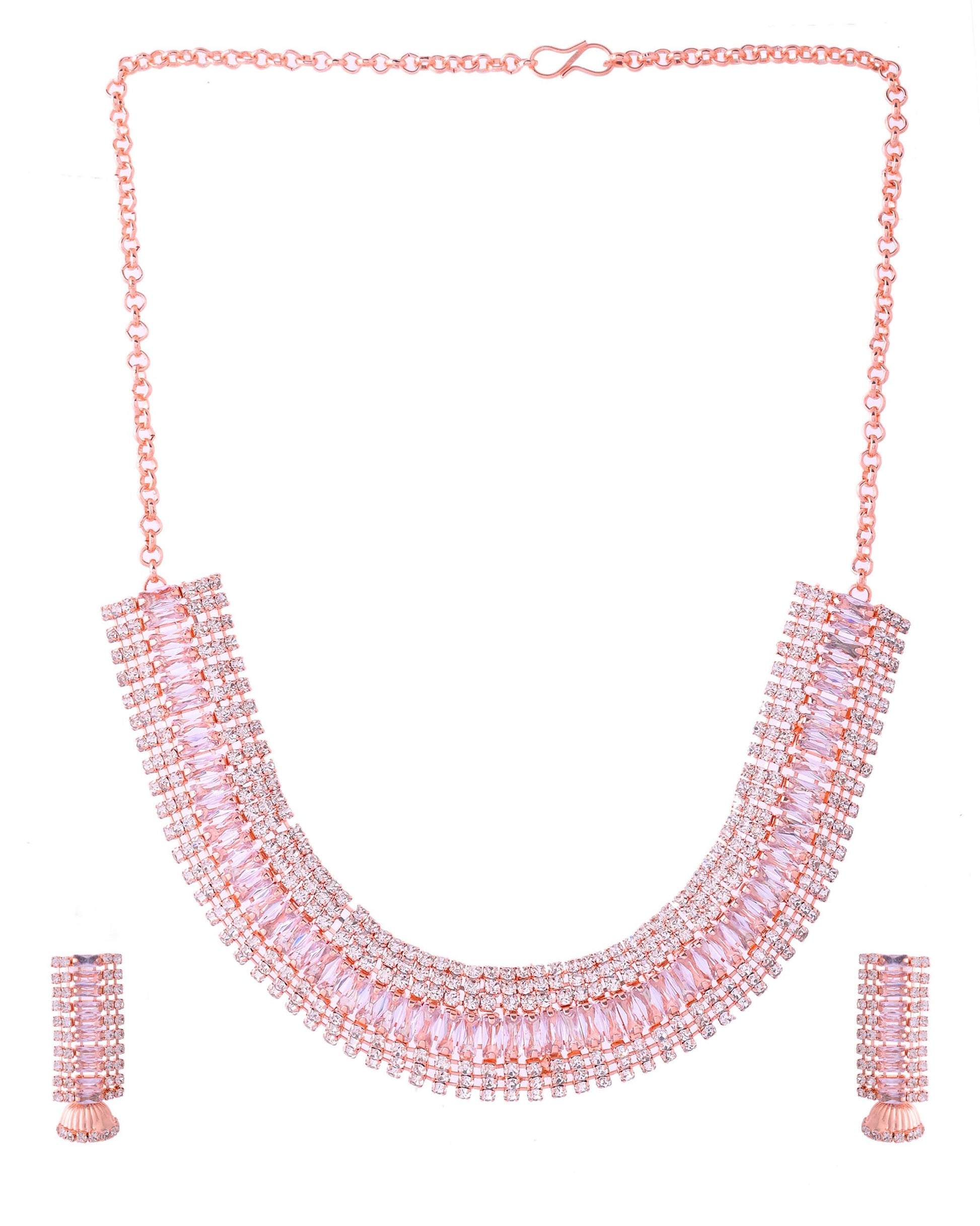 VOJ Rose Gold-Polished Artificial Stones Studded Choker Jewellery Set VOJ (Valley Of Jewellery)