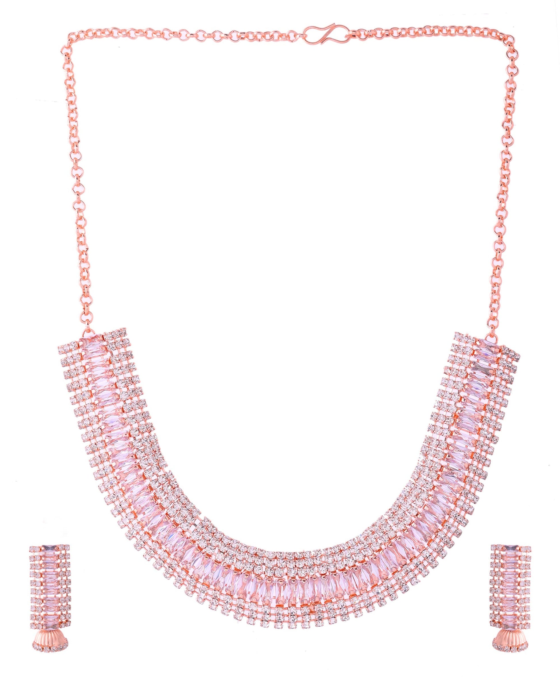 VOJ Rose Gold-Polished Artificial Stones Studded Choker Jewellery Set - Swadesiicart