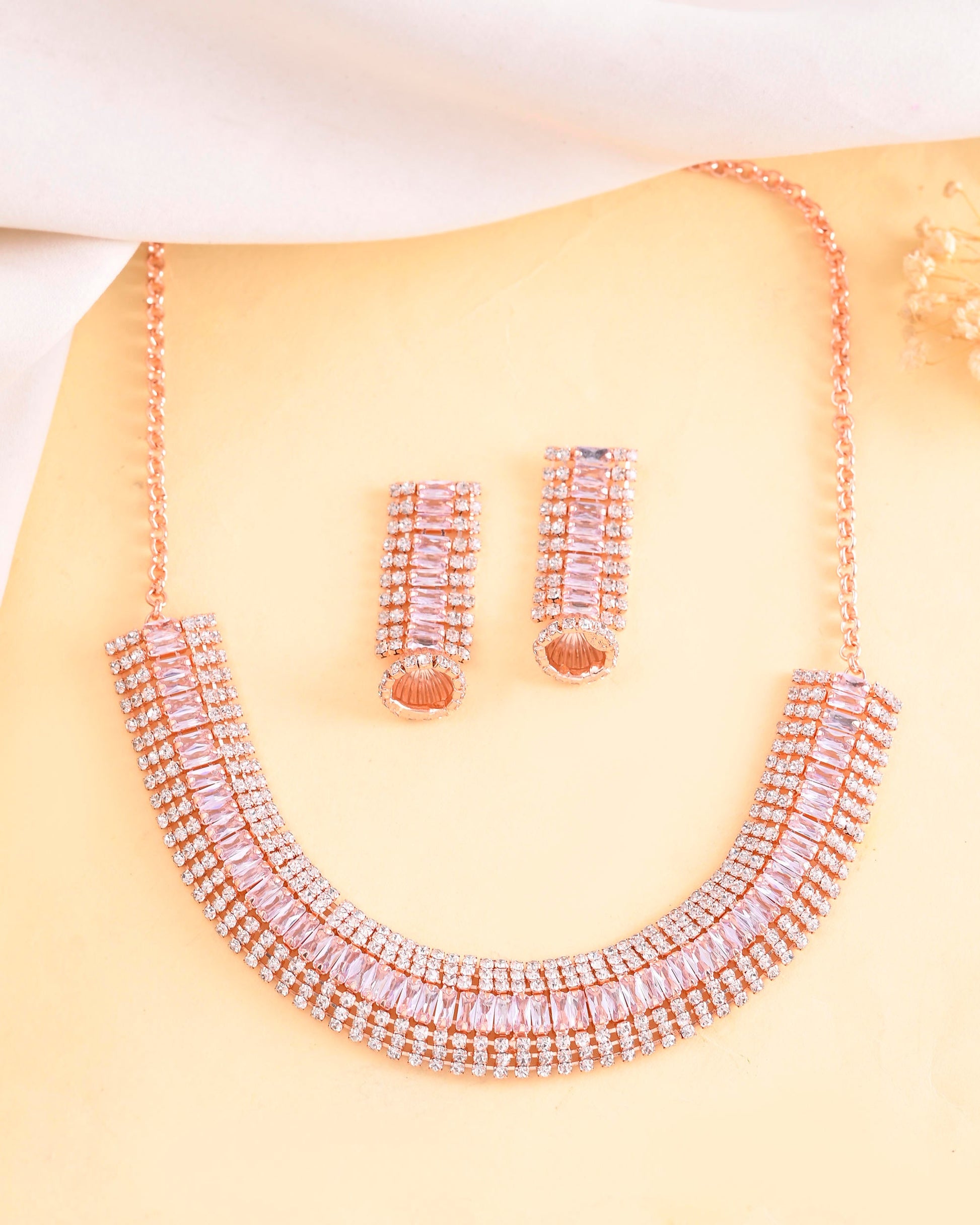 VOJ Rose Gold-Polished Artificial Stones Studded Choker Jewellery Set VOJ (Valley Of Jewellery)