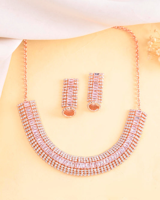 VOJ Rose Gold-Polished Artificial Stones Studded Choker Jewellery Set VOJ (Valley Of Jewellery)