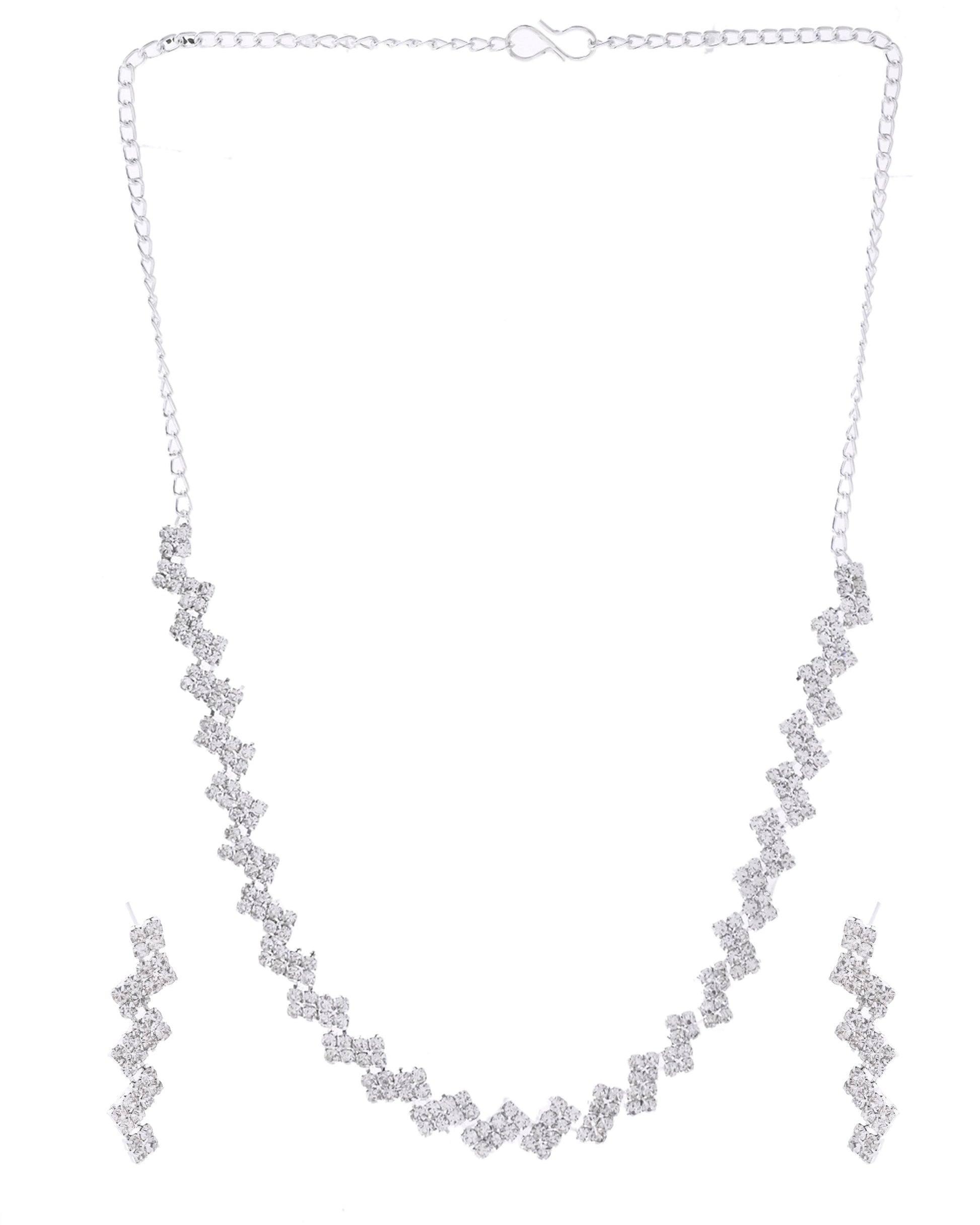 VOJ Silver Plated Stones Studded minimal Designed Jewellery Set VOJ (Valley Of Jewellery)