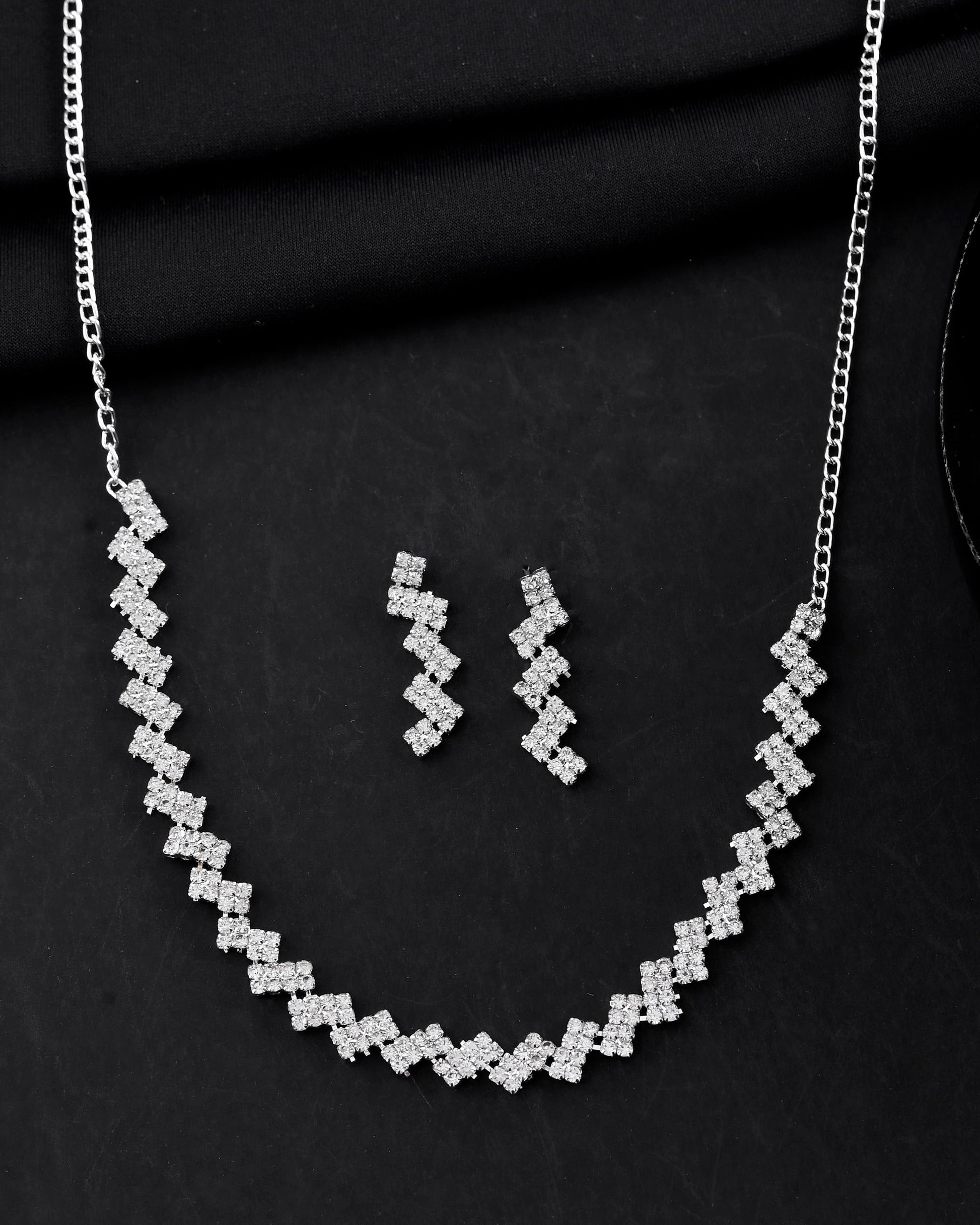 VOJ Silver Plated Stones Studded minimal Designed Jewellery Set - Swadesiicart