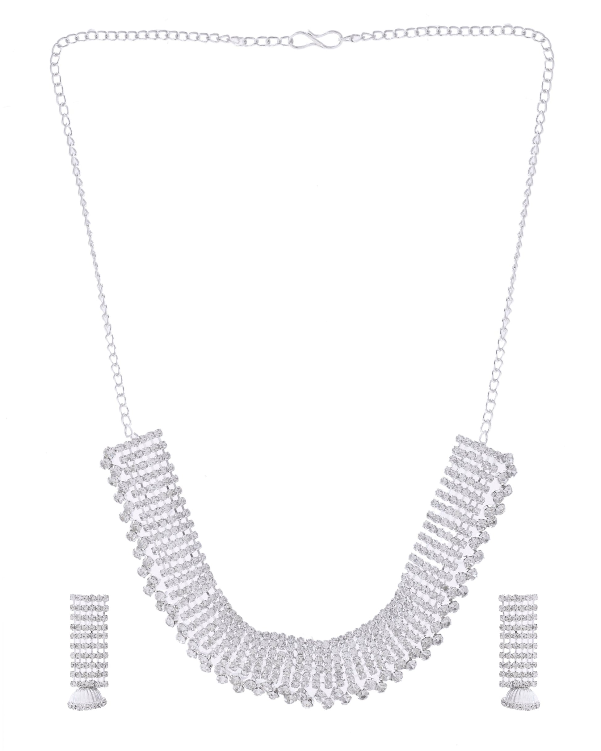 VOJ Silver-Plated Artificial Stones Studded Choker Jewellery Set VOJ (Valley Of Jewellery)