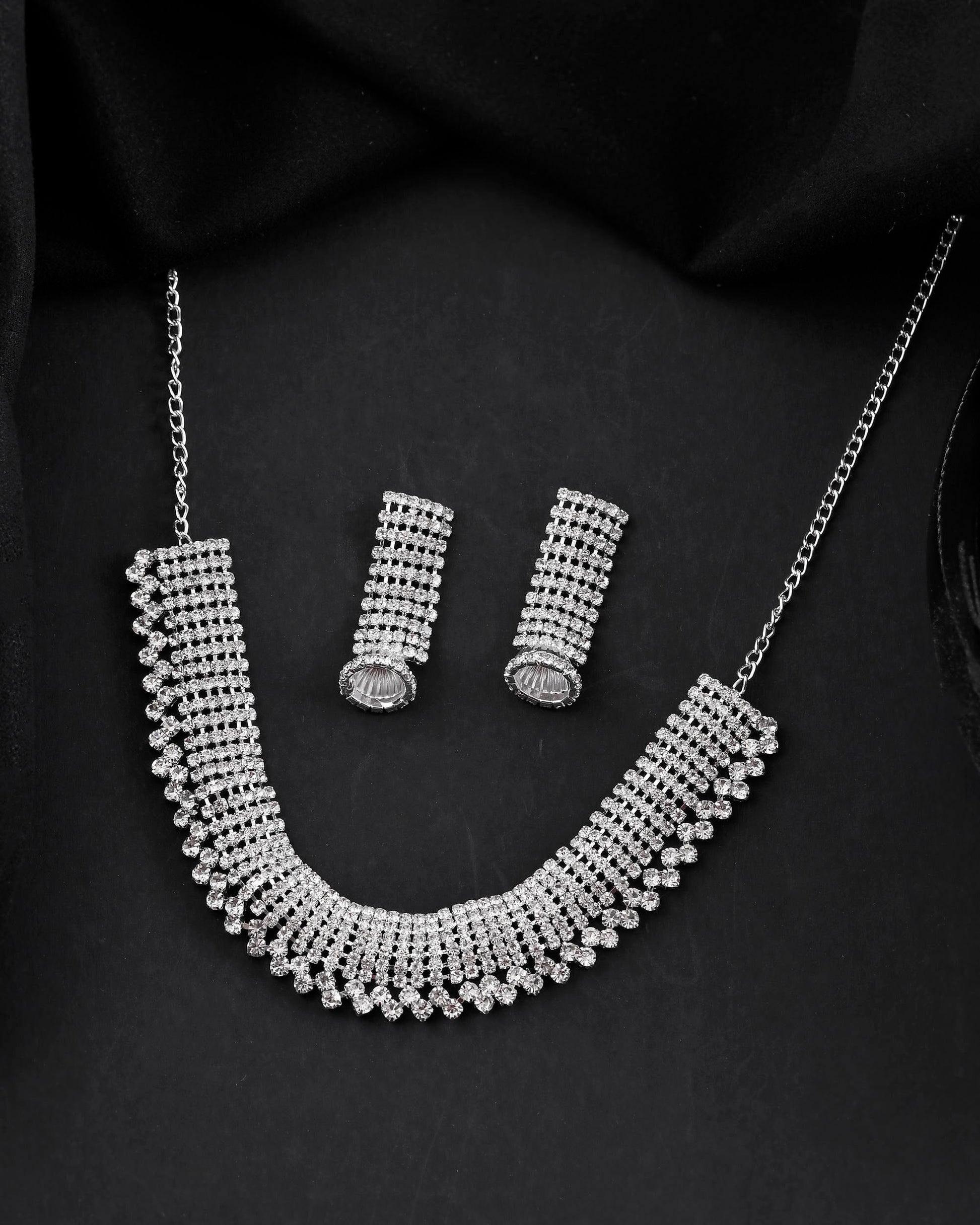 VOJ Silver-Plated Artificial Stones Studded Choker Jewellery Set - Swadesiicart