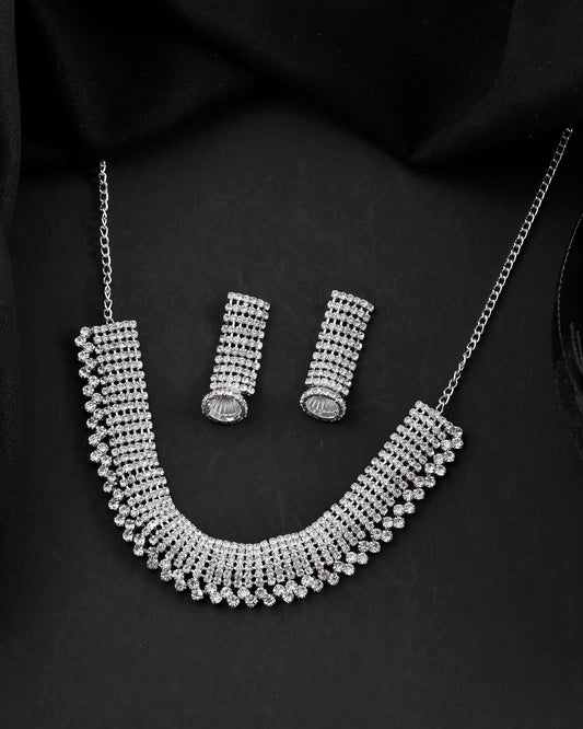 VOJ Silver-Plated Artificial Stones Studded Choker Jewellery Set - Swadesiicart