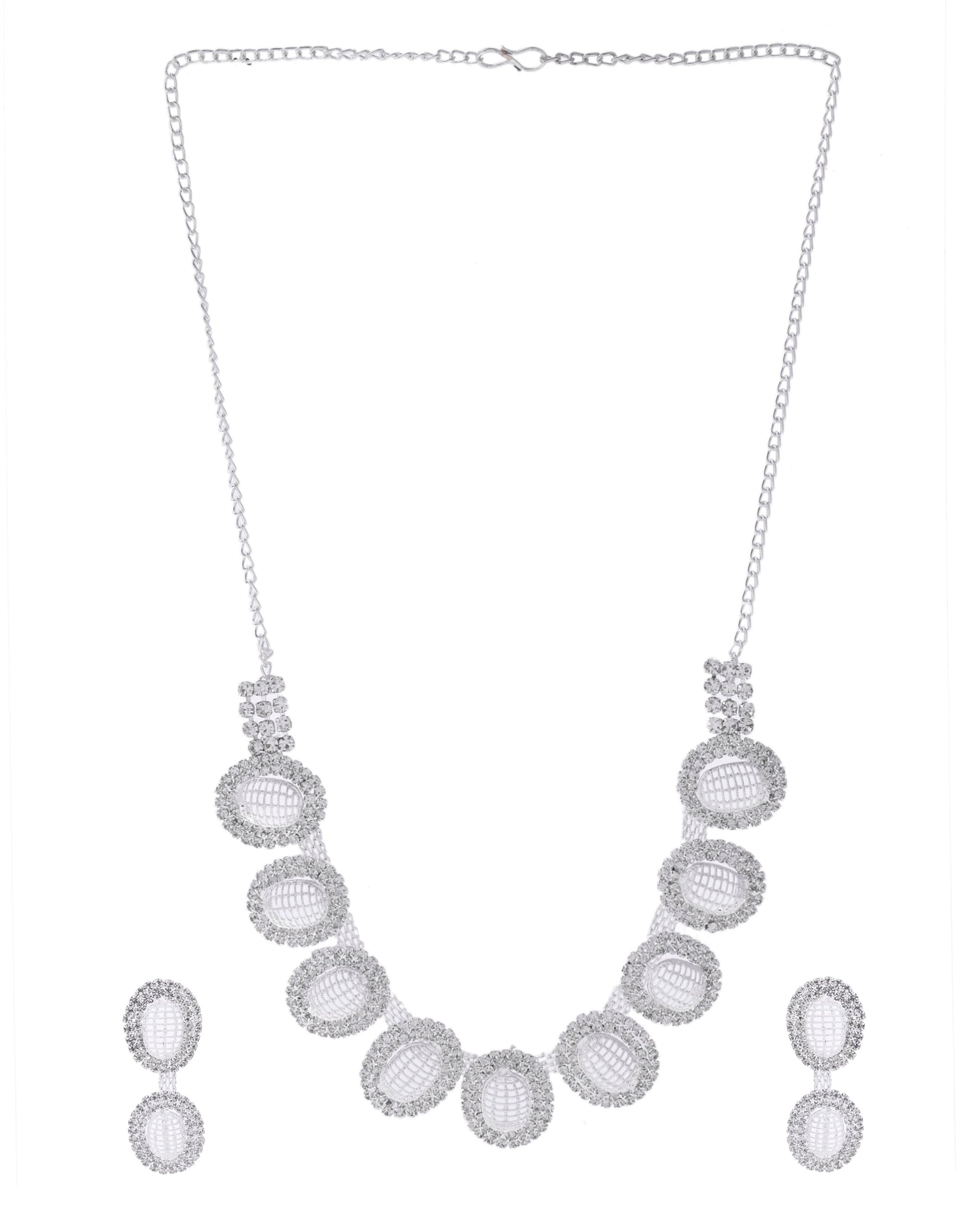 VOJ Silver-Plated Stones Studded Oval Shaped Jewellery Set VOJ (Valley Of Jewellery)