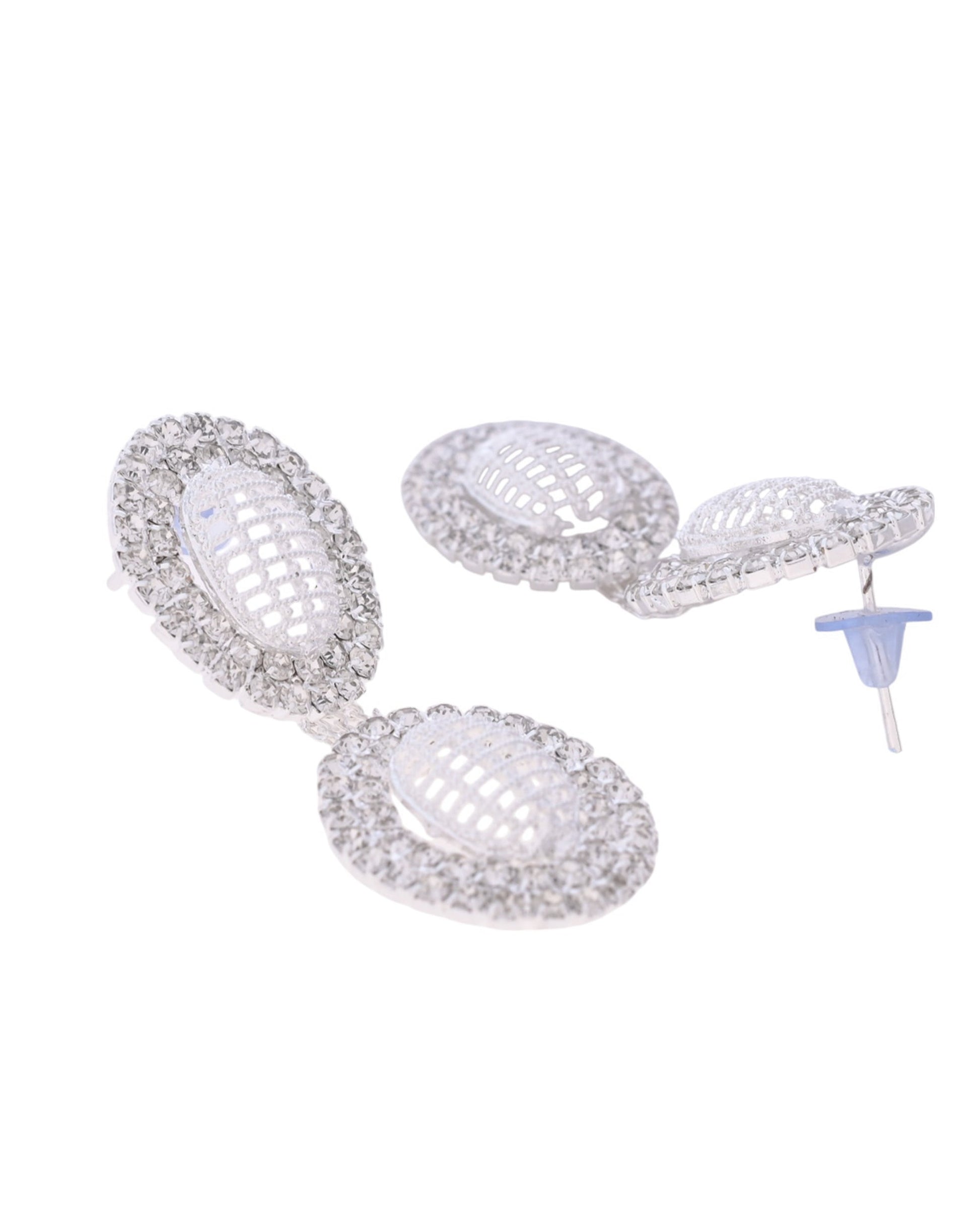 VOJ Silver-Plated Stones Studded Oval Shaped Jewellery Set VOJ (Valley Of Jewellery)