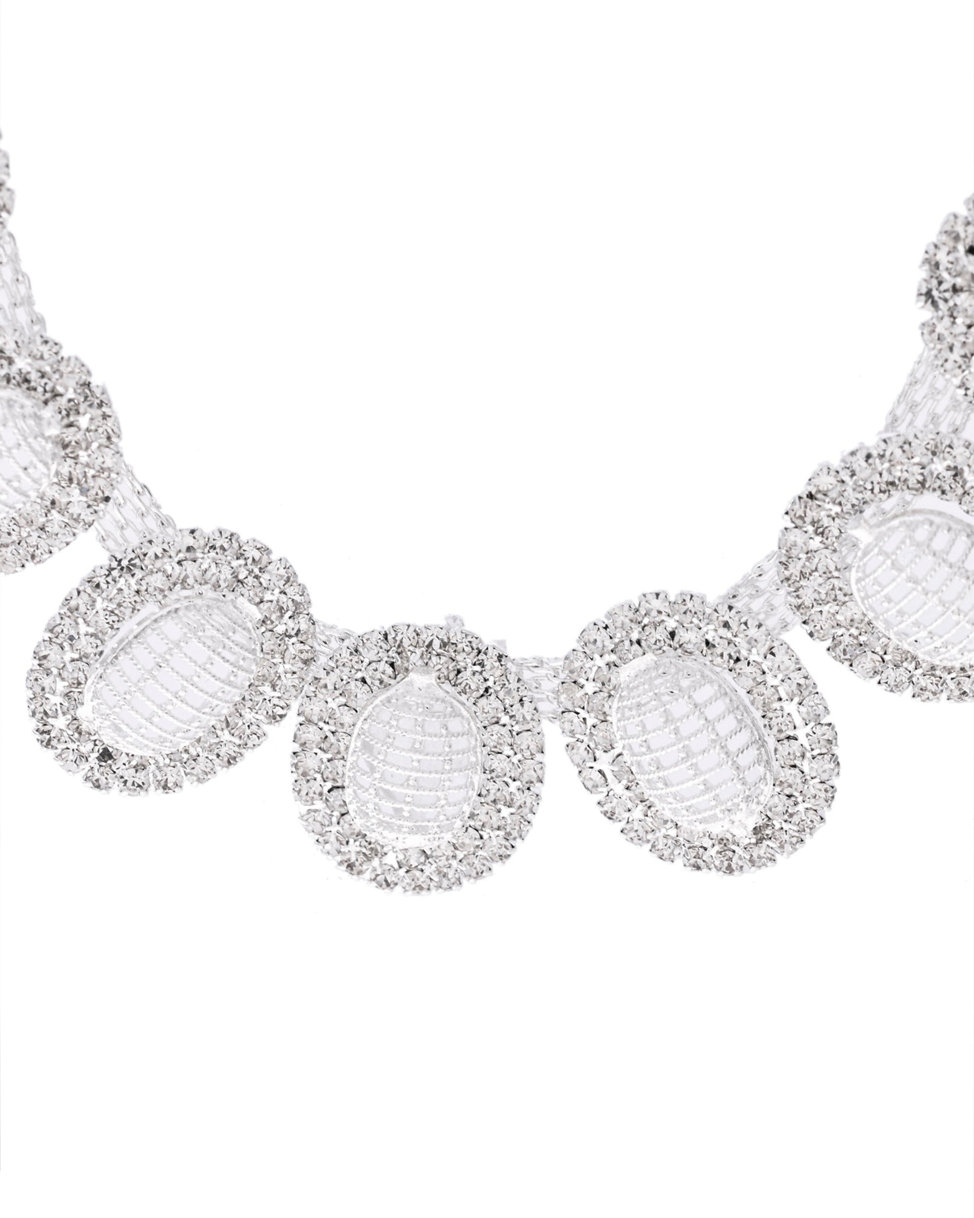 VOJ Silver-Plated Stones Studded Oval Shaped Jewellery Set VOJ (Valley Of Jewellery)