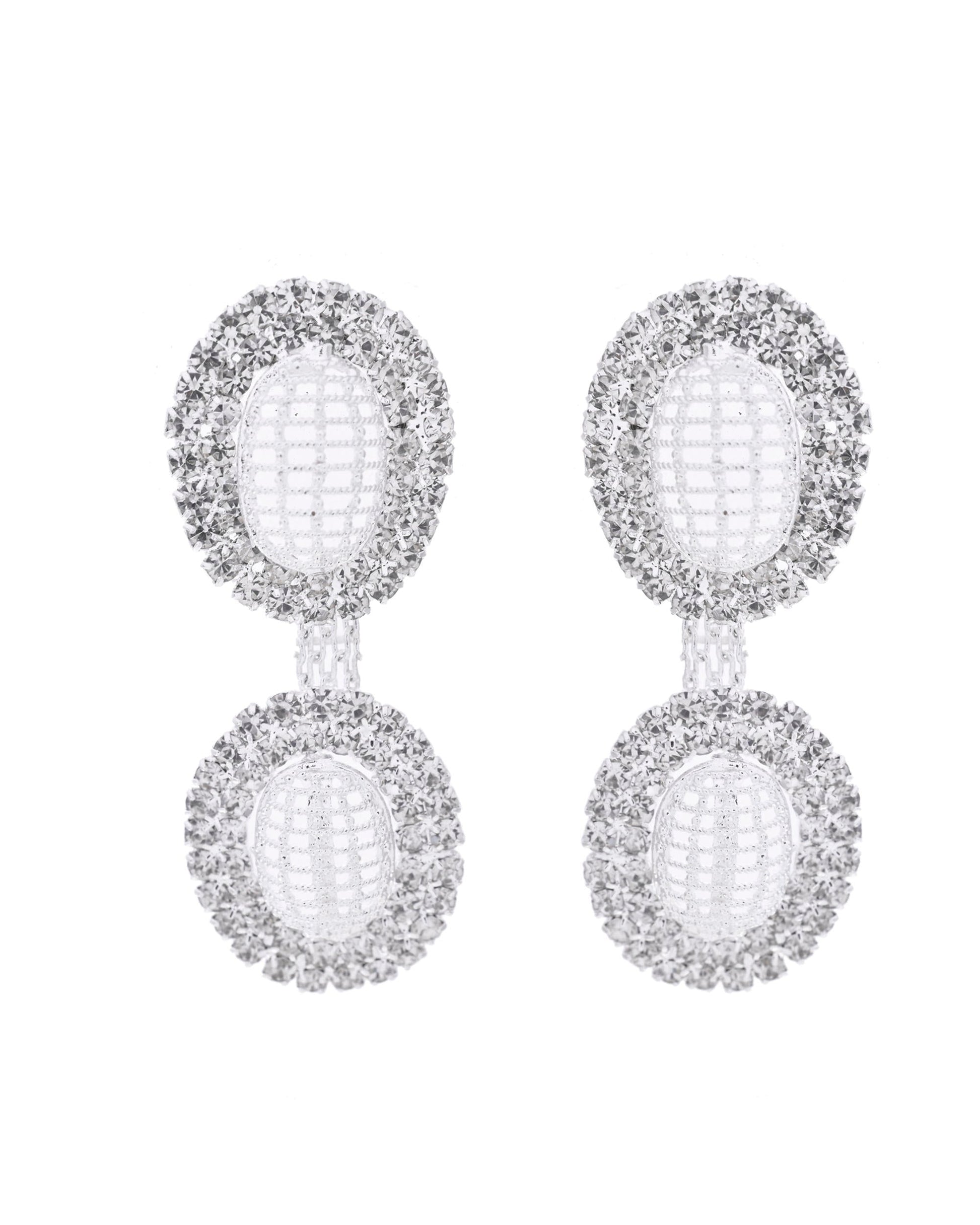 VOJ Silver-Plated Stones Studded Oval Shaped Jewellery Set VOJ (Valley Of Jewellery)