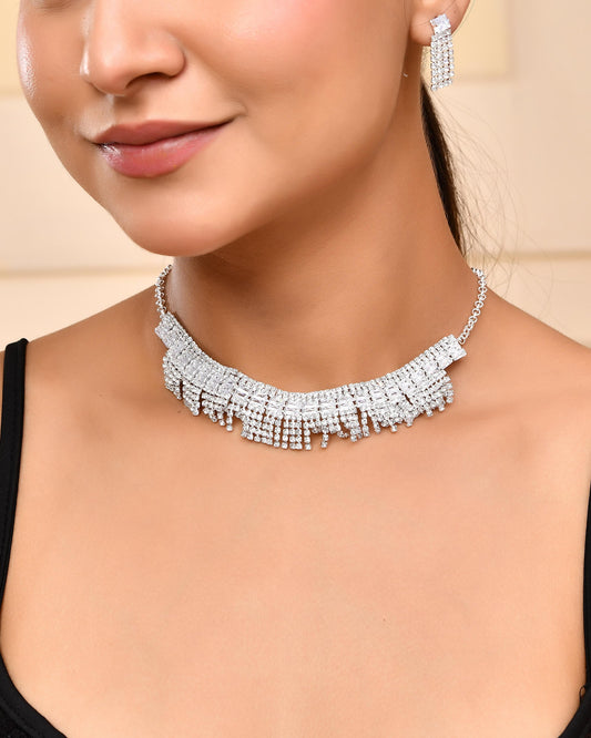 VOJ Silver-Plated Stones Studded Jewellery Set VOJ (Valley Of Jewellery)