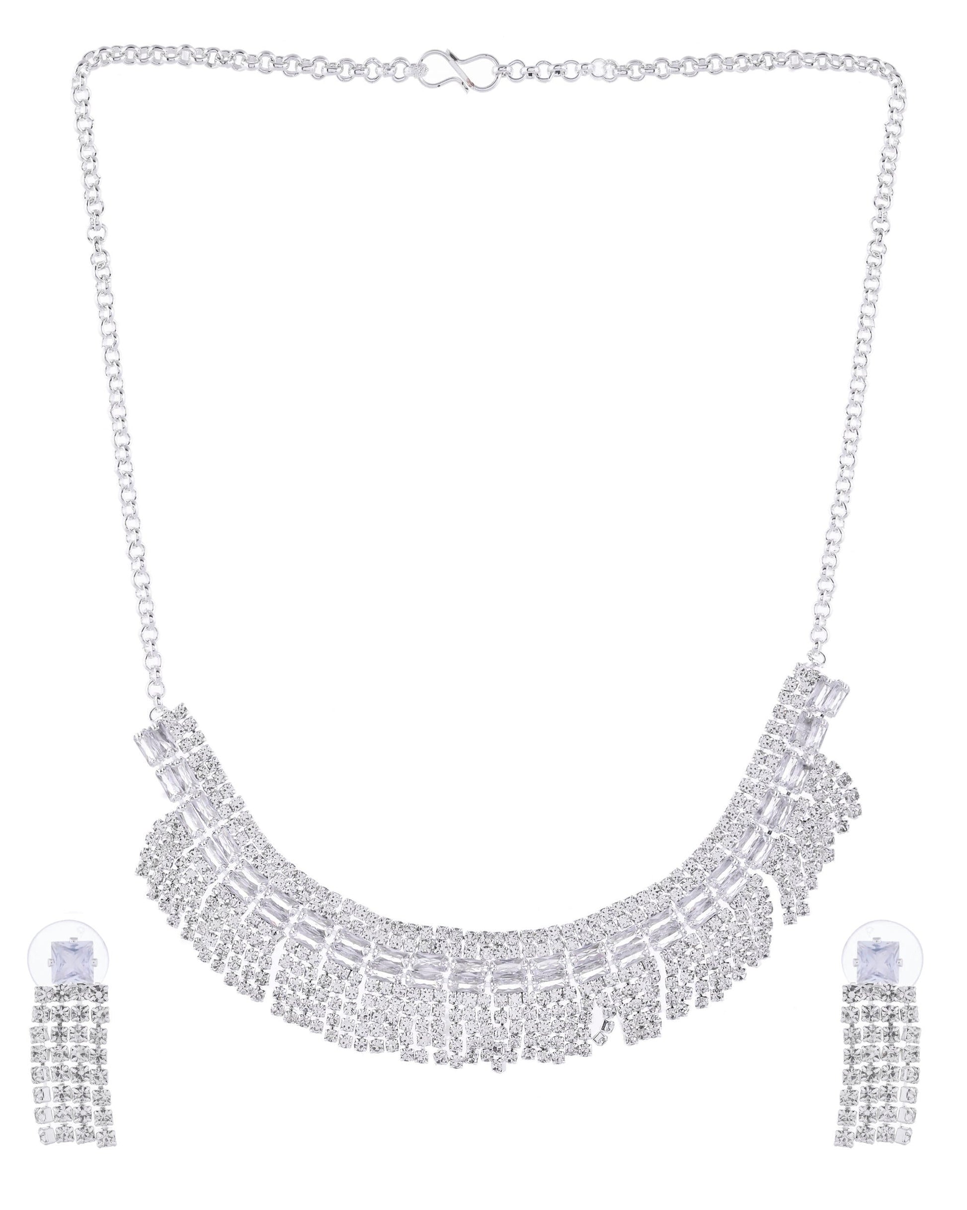 VOJ Silver-Plated Stones Studded Jewellery Set VOJ (Valley Of Jewellery)