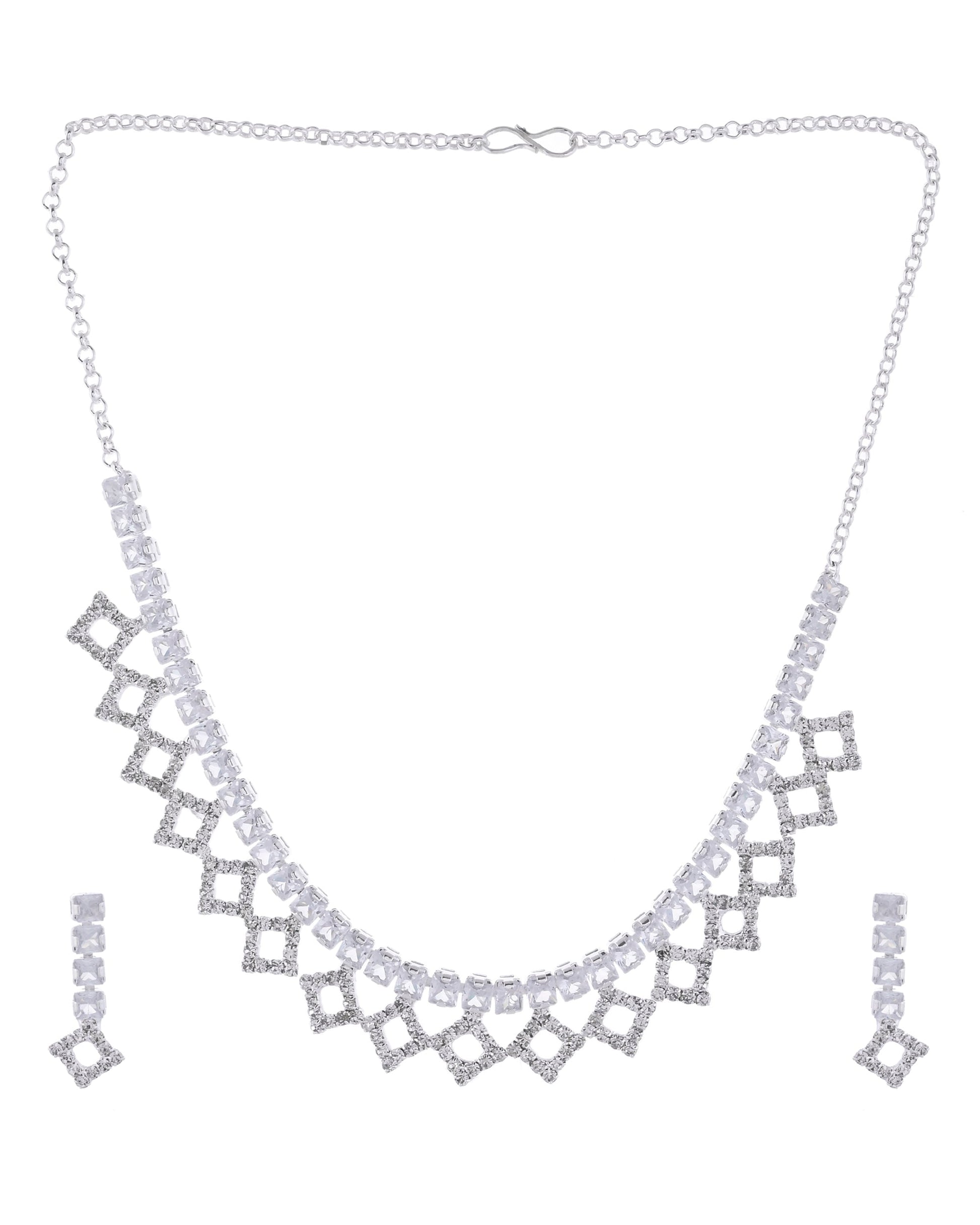 VOJ Silver-Plated Stones Studded Geomatrical Jewellery Set VOJ (Valley Of Jewellery)