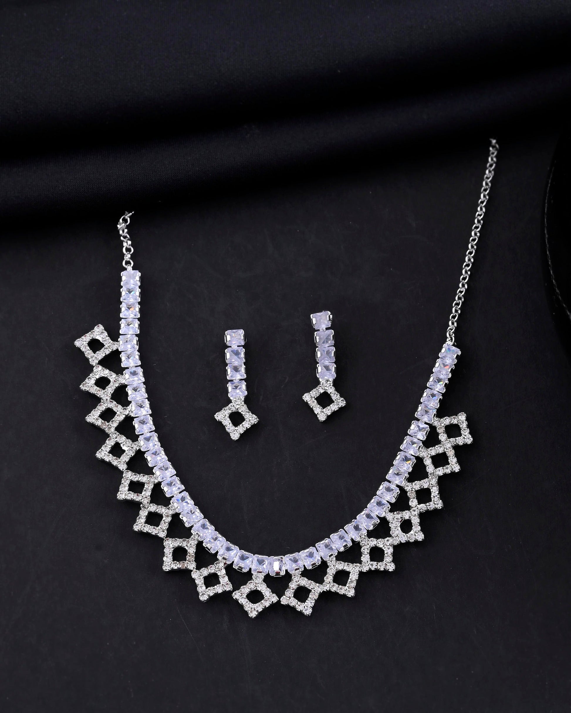VOJ Silver-Plated Stones Studded Geomatrical Jewellery Set VOJ (Valley Of Jewellery)