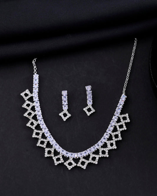 VOJ Silver-Plated Stones Studded Geomatrical Jewellery Set VOJ (Valley Of Jewellery)