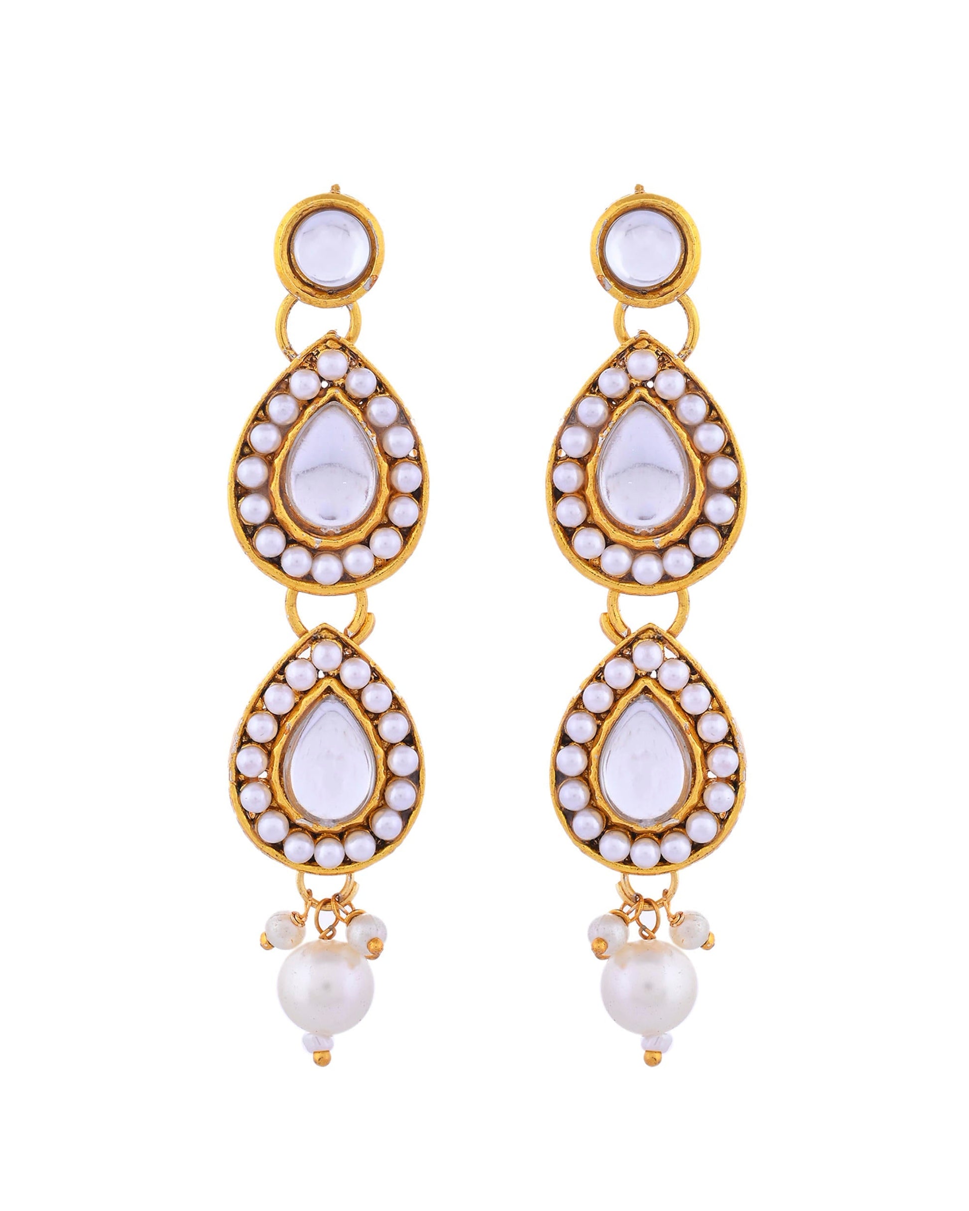 VOJ Gold-Polished Kundan Stones Studded Jewellery Set With Maang Tikka - Swadesiicart